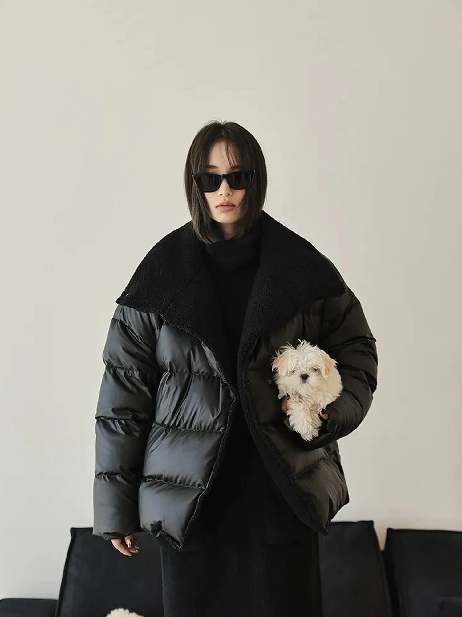 FU FRESH UP Waterproof Quilted Lamb Collar Puffer Jacket
