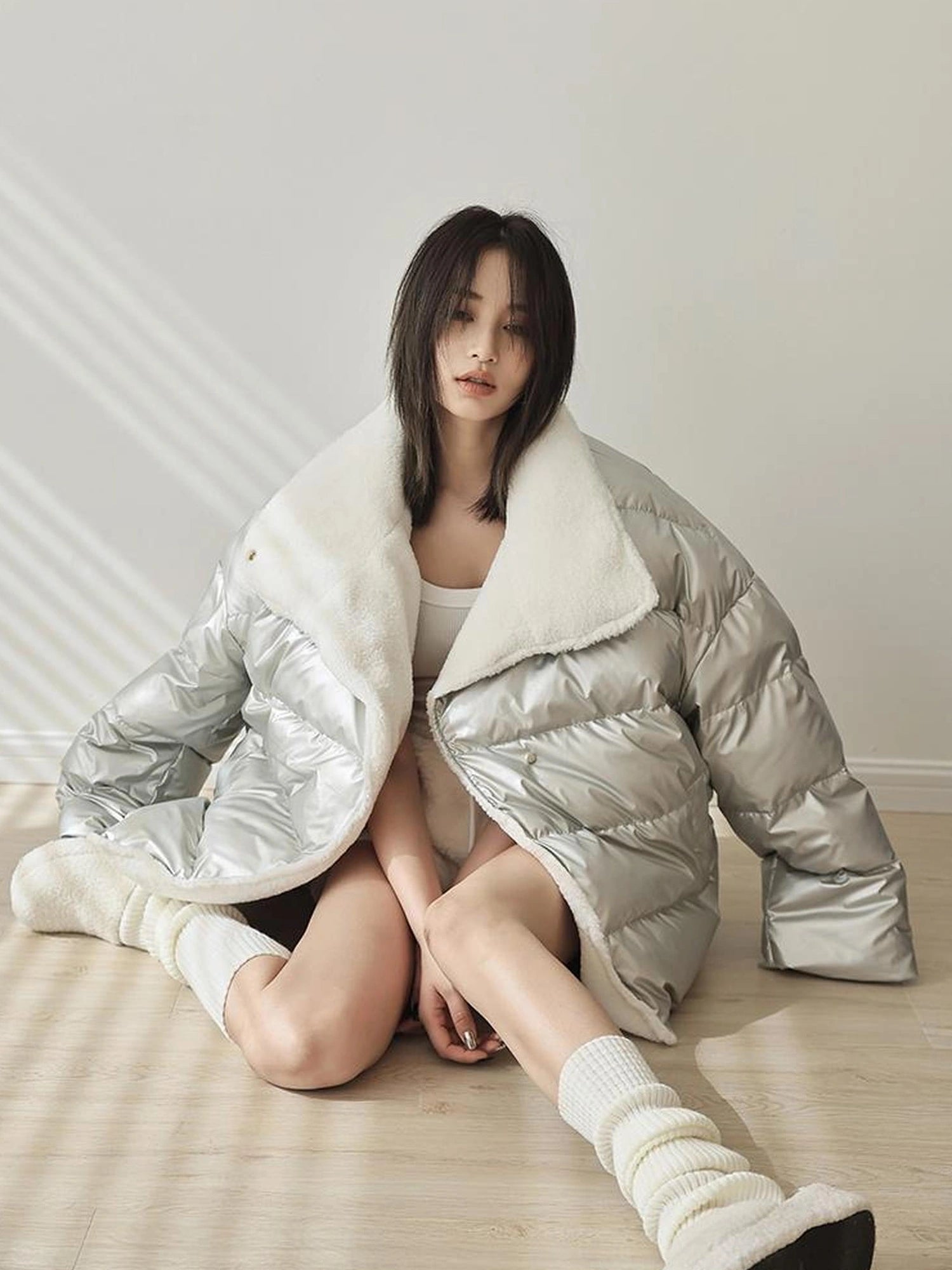 FU FRESH UP Waterproof Quilted Lamb Collar Puffer Jacket