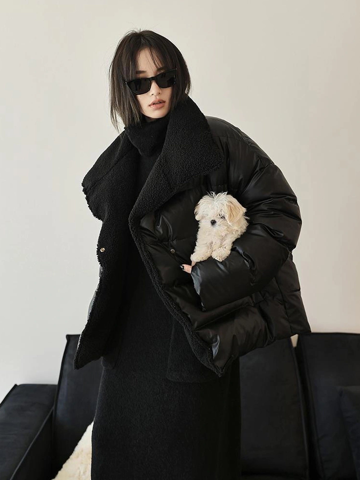FU FRESH UP Waterproof Quilted Lamb Collar Puffer Jacket