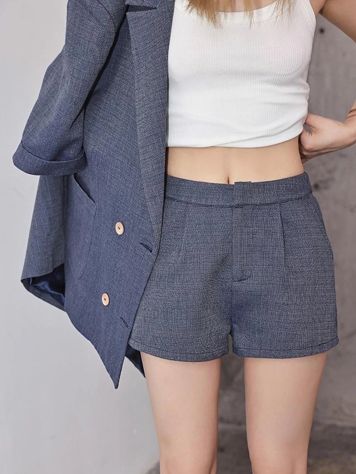 FU FRESH UP Woven Linen V-neck Blazer Shorts Set