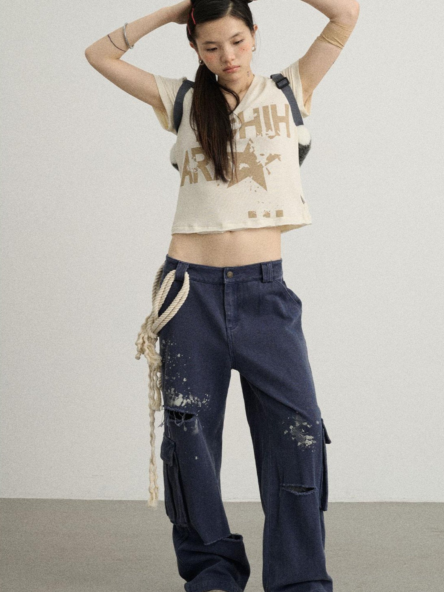Achihara Faded Washed Denim Pants For Men