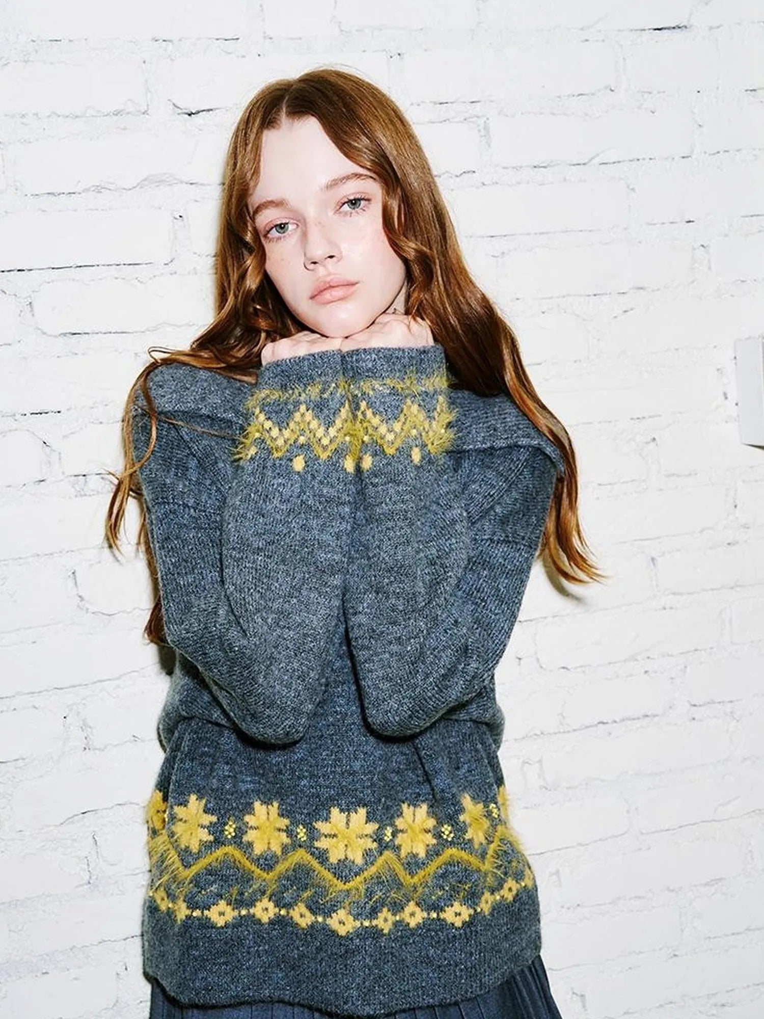 Fair Isle Embroidered Polo Neck Sweater