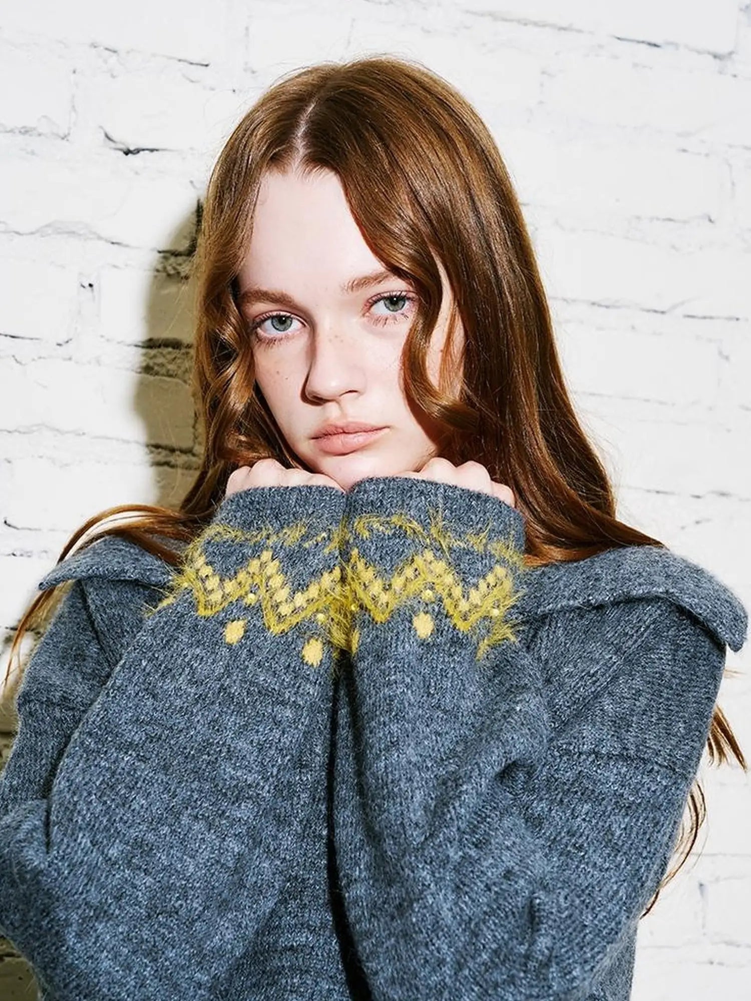 Fair Isle Embroidered Polo Neck Sweater