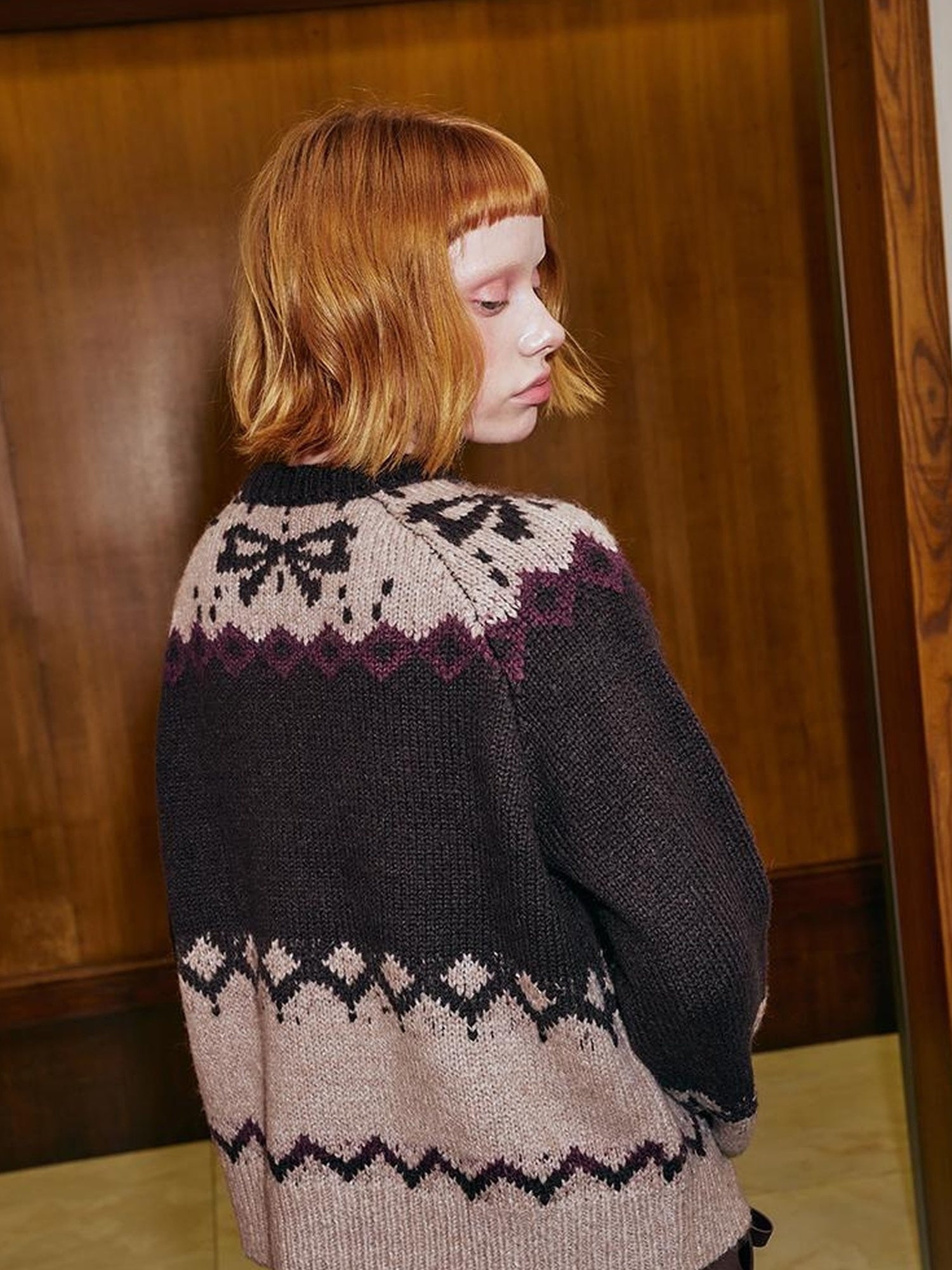 DIDDI MODA Fair Isle Ski Dog Colorblock Knit Sweater