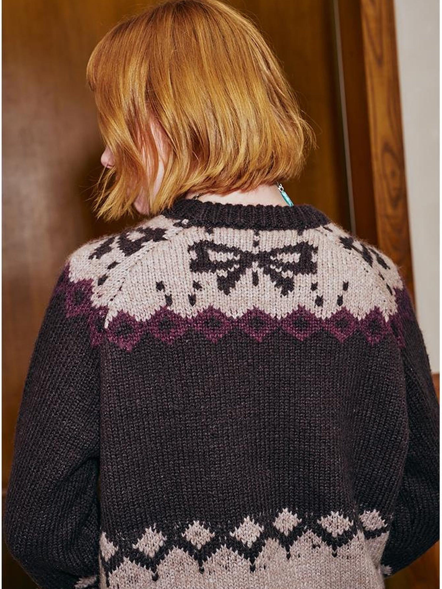 DIDDI MODA Fair Isle Ski Dog Colorblock Knit Sweater