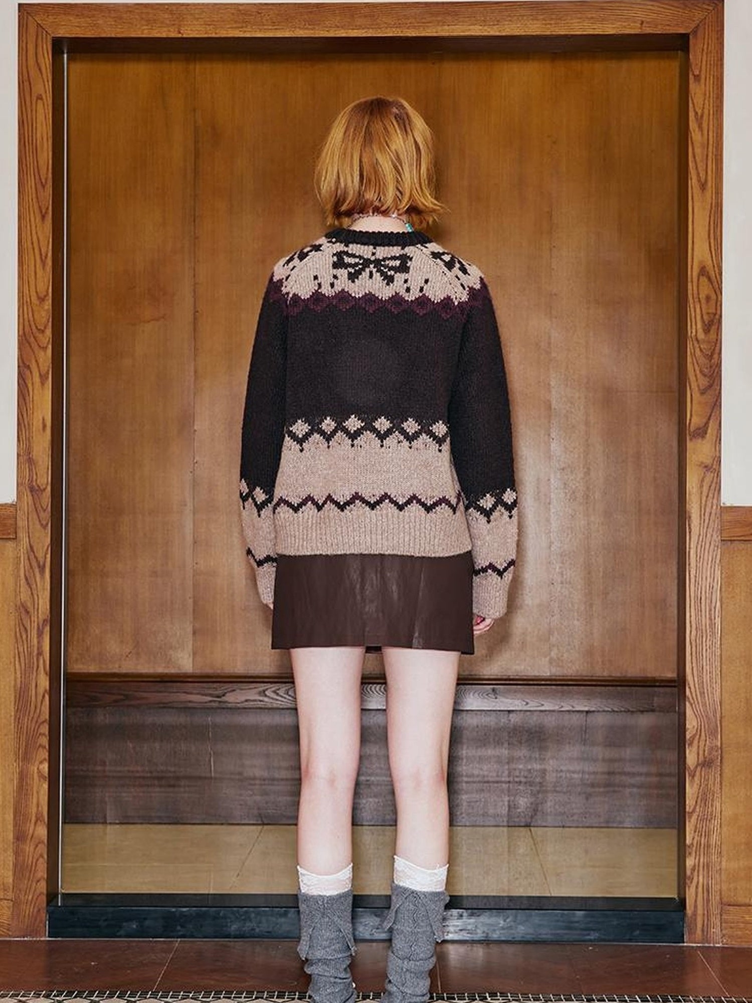 DIDDI MODA Fair Isle Ski Dog Colorblock Knit Sweater
