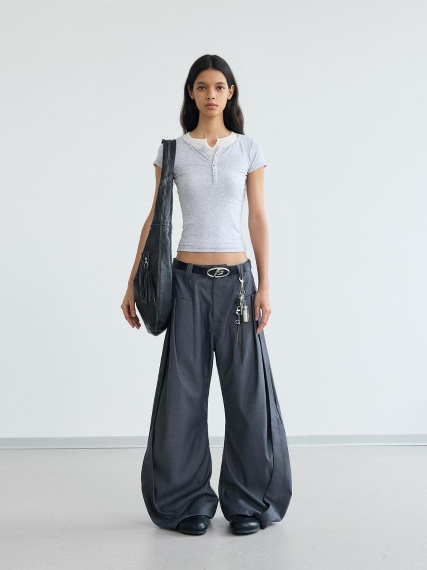 Peoplesense Fake Two Piece Slim Fit Cropped Tee With Belted Right Shoulder