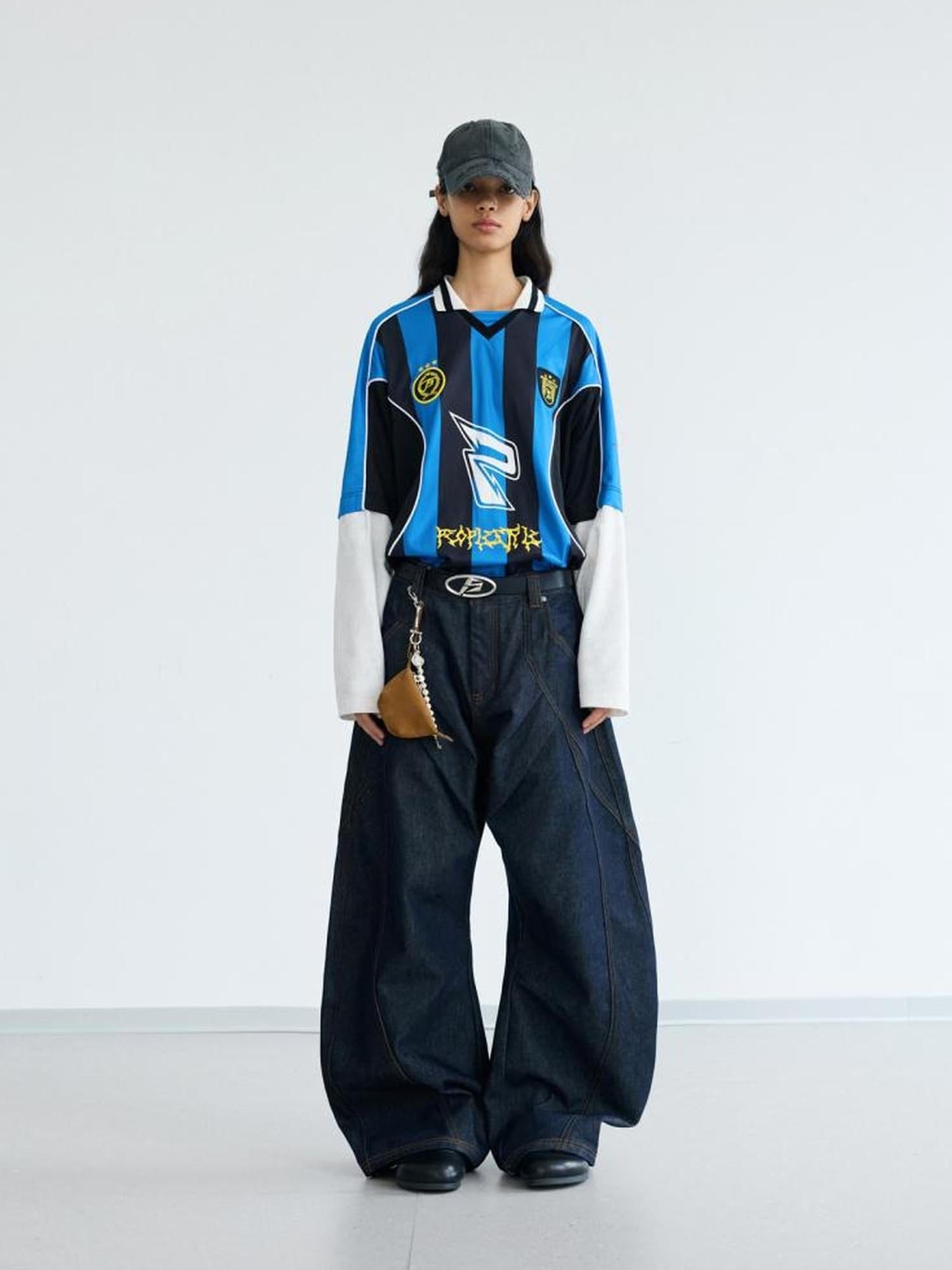 Peoplesense Fake Two Tone Racing Quick Dry Loose Tee With 3D Embroidery