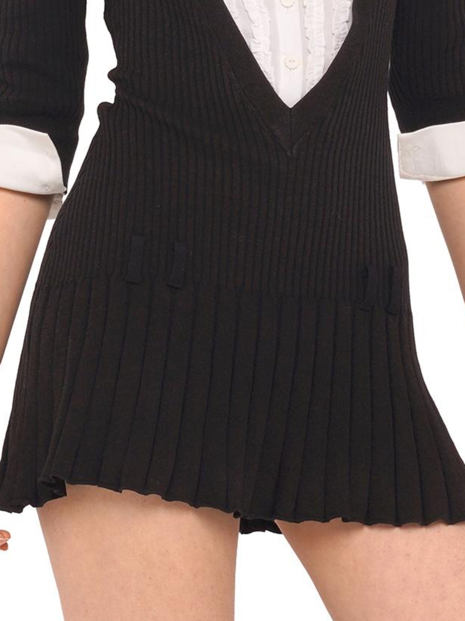 SweetChilling Fall V-Neck Shirt Collar Pleated Dress