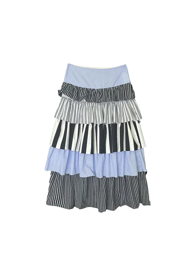 Fall Winter Striped Knit Layered Cake Maxi Dresses