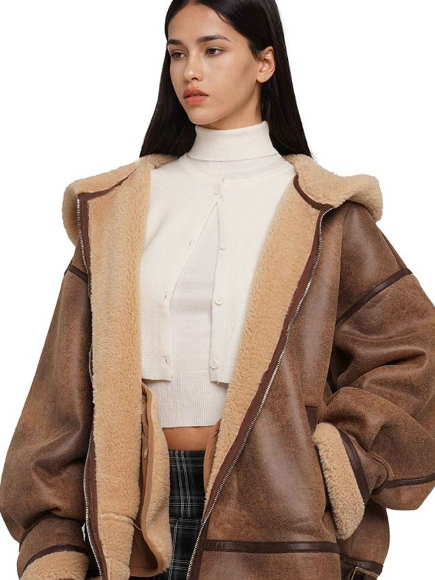 SweetChilling Faux Fur Hooded Jacket With Sherpa Lining Outerwear