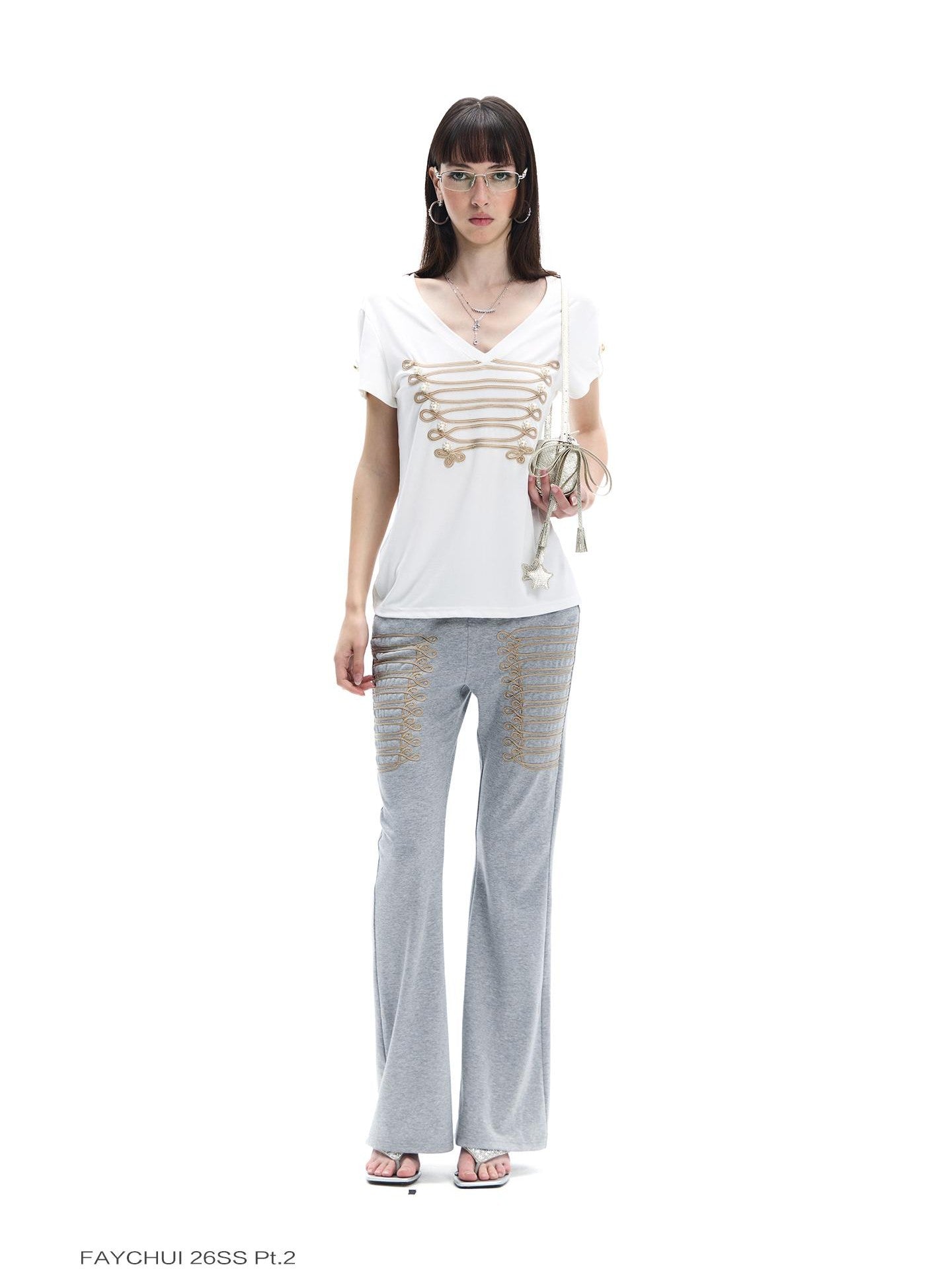 FayChui Champagne Gold Star Tassel Cylinder Women&