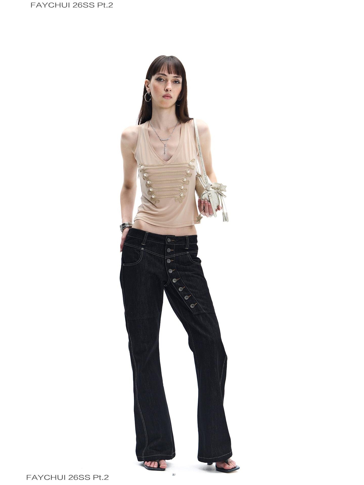 FayChui Champagne Gold Star Tassel Cylinder Women&