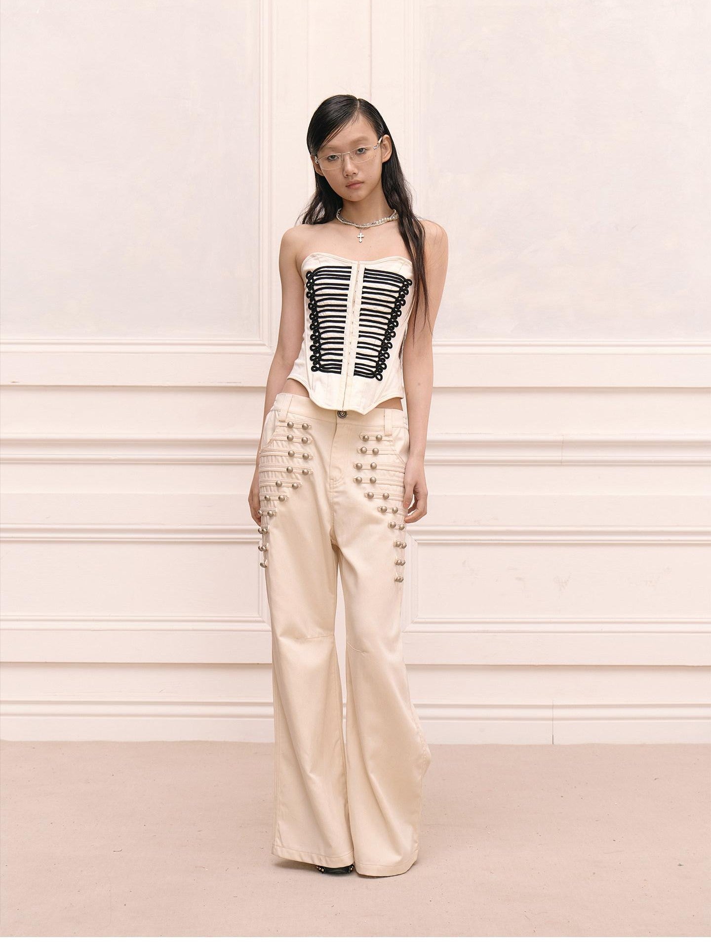 FayChui Court Style Metal Button High Waist Women&