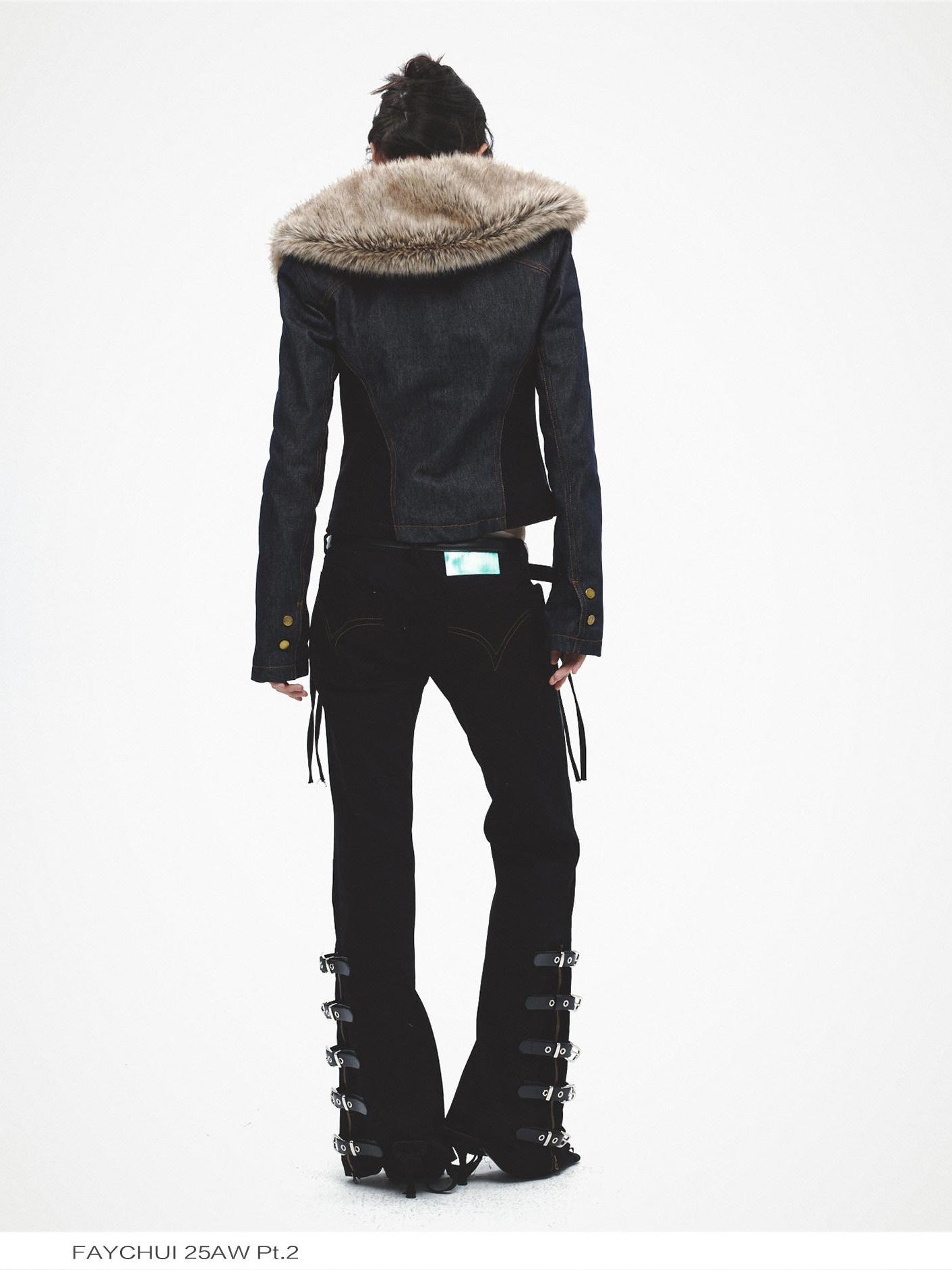 FayChui Detachable Fur Collar Deconstructed Zipper Women&
