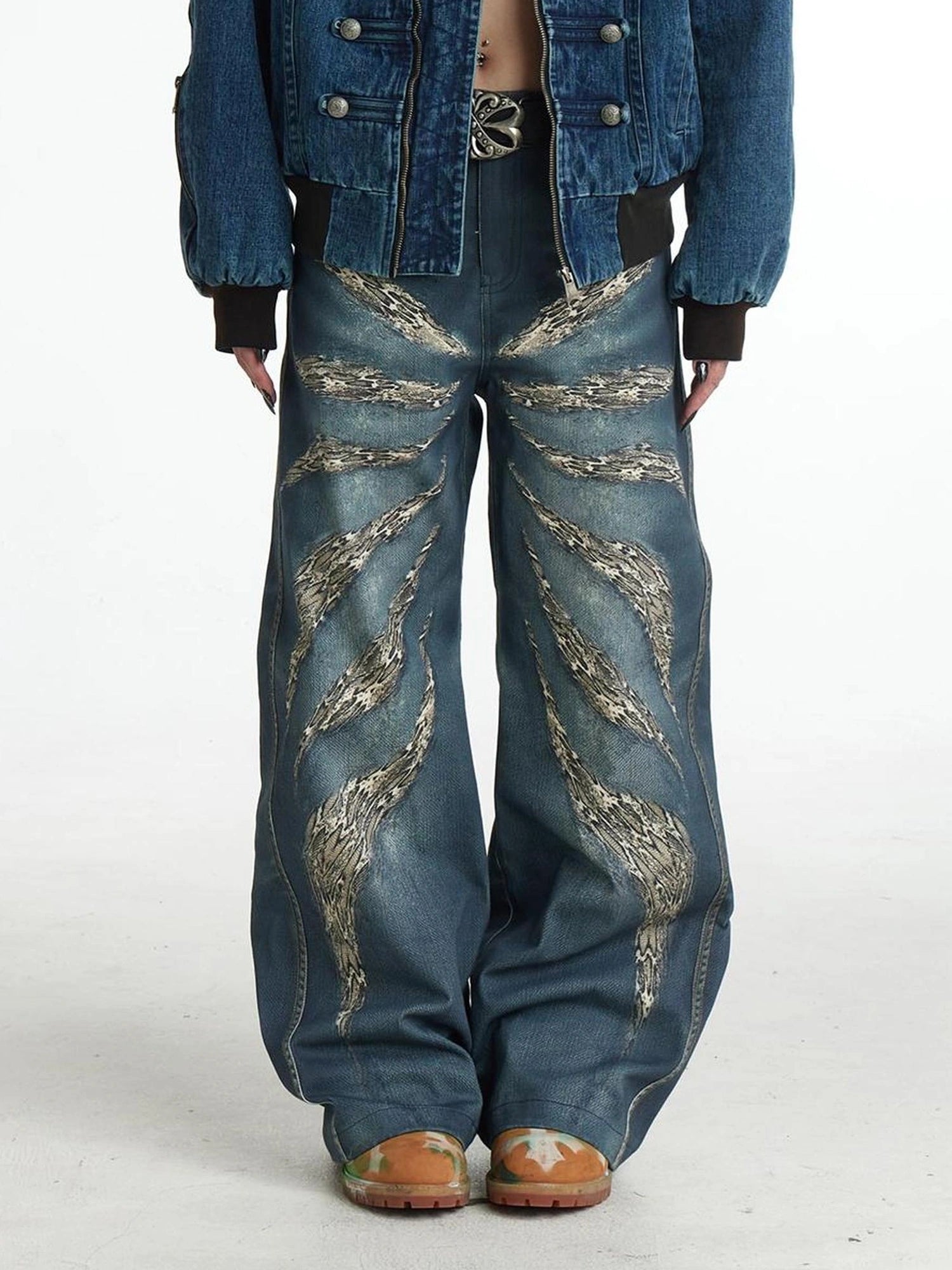 FayChui Digital Camo Leopard Print Loose Jeans