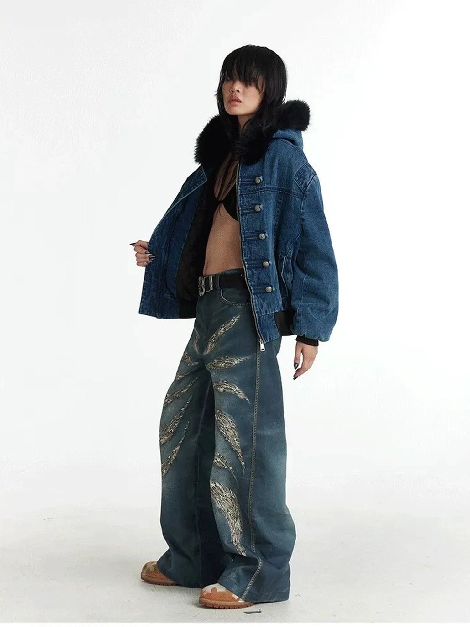 FayChui Digital Camo Leopard Print Loose Jeans