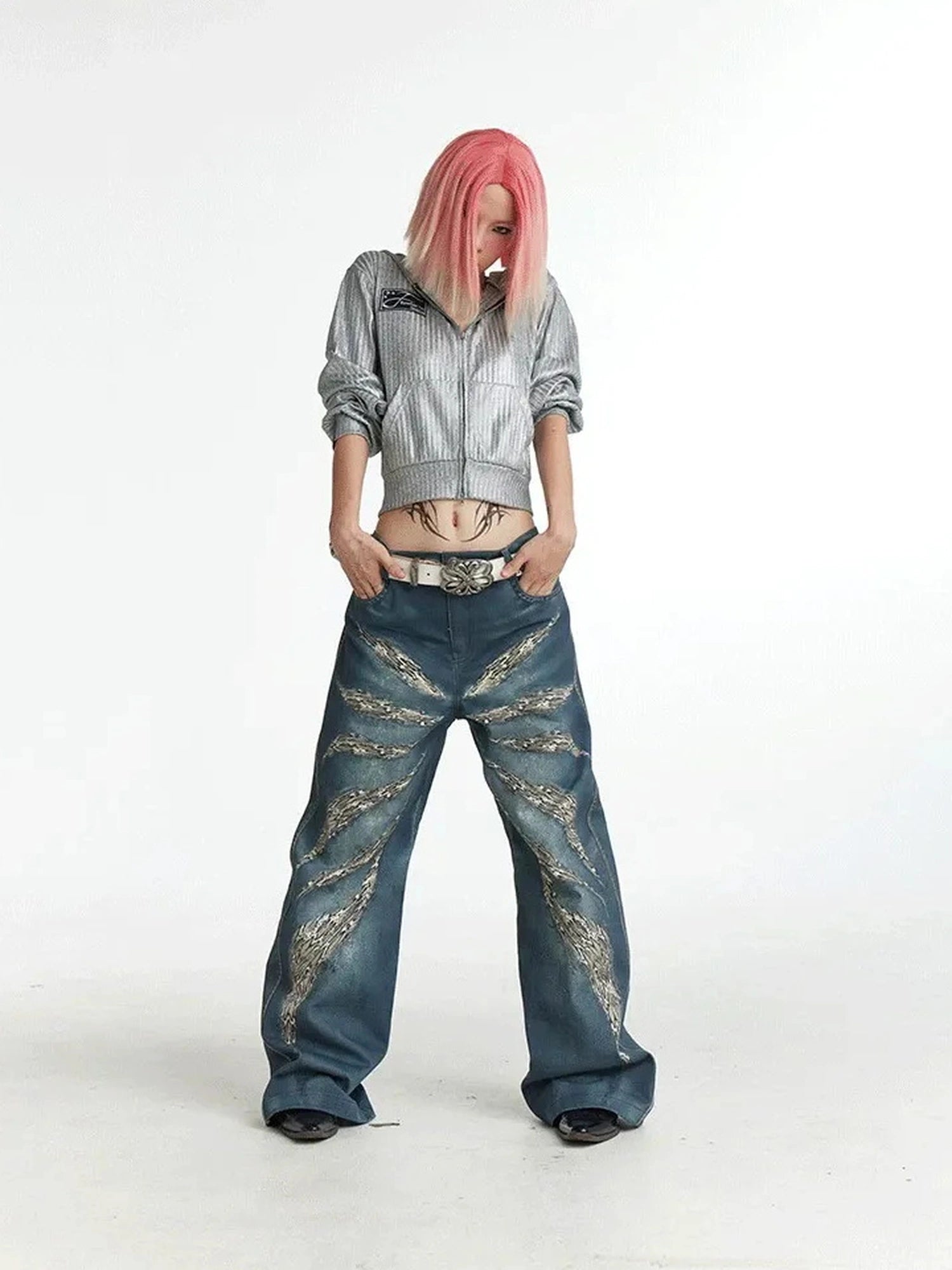 FayChui Digital Camo Leopard Print Loose Jeans