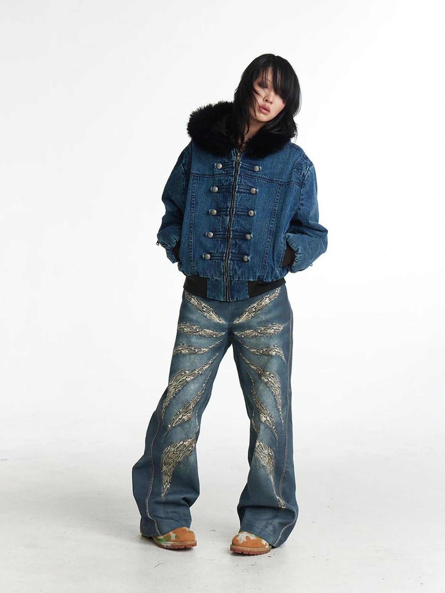 FayChui Digital Camo Leopard Print Loose Jeans