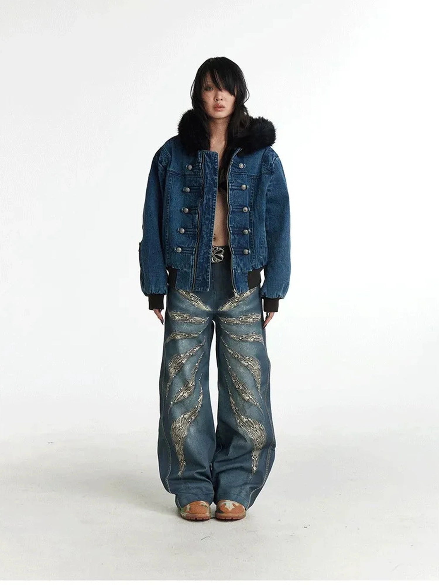 FayChui Digital Camo Leopard Print Loose Jeans