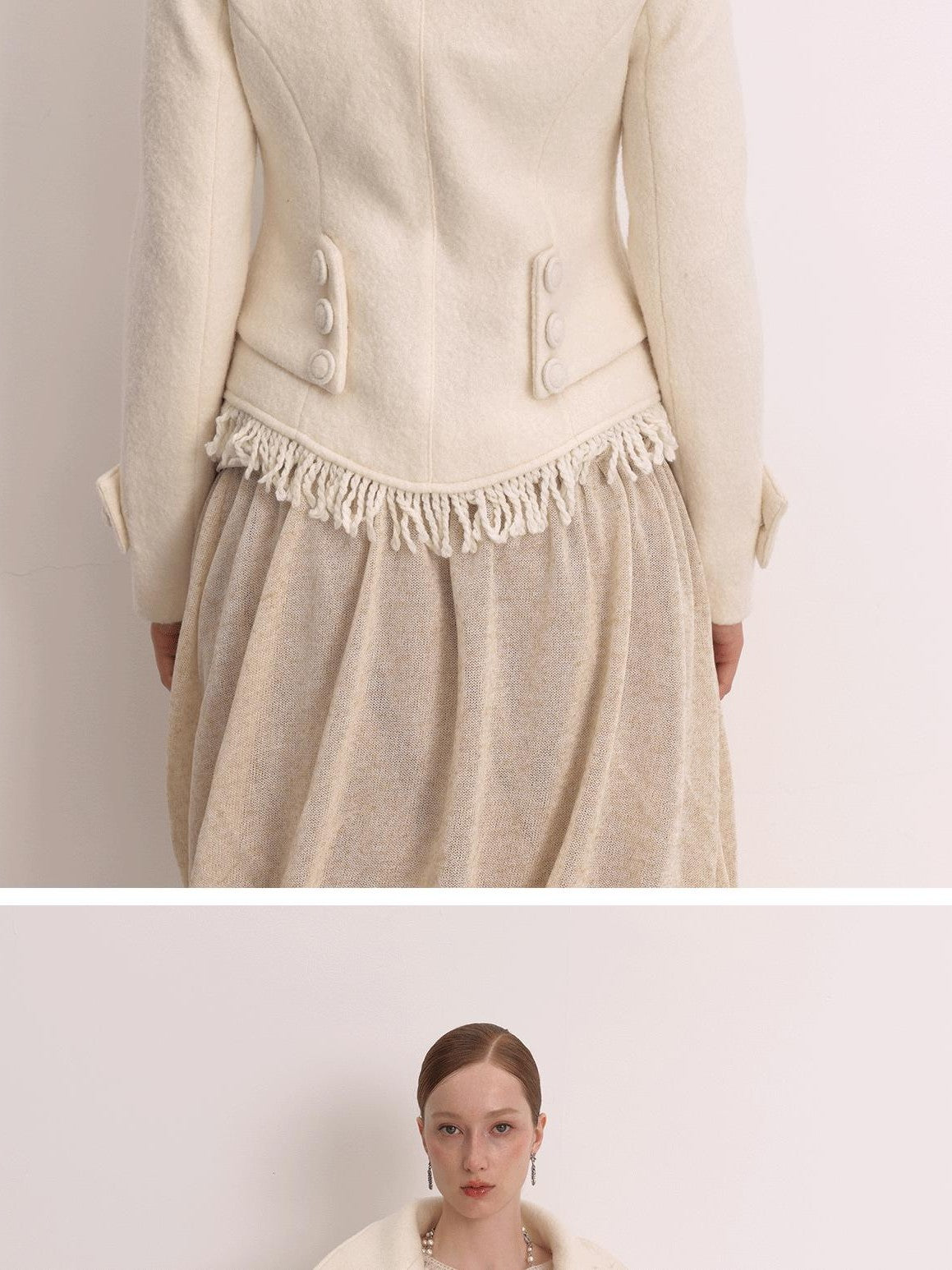 FayChui Elegant Fringe Double Breasted Stand Collar Wool Women&