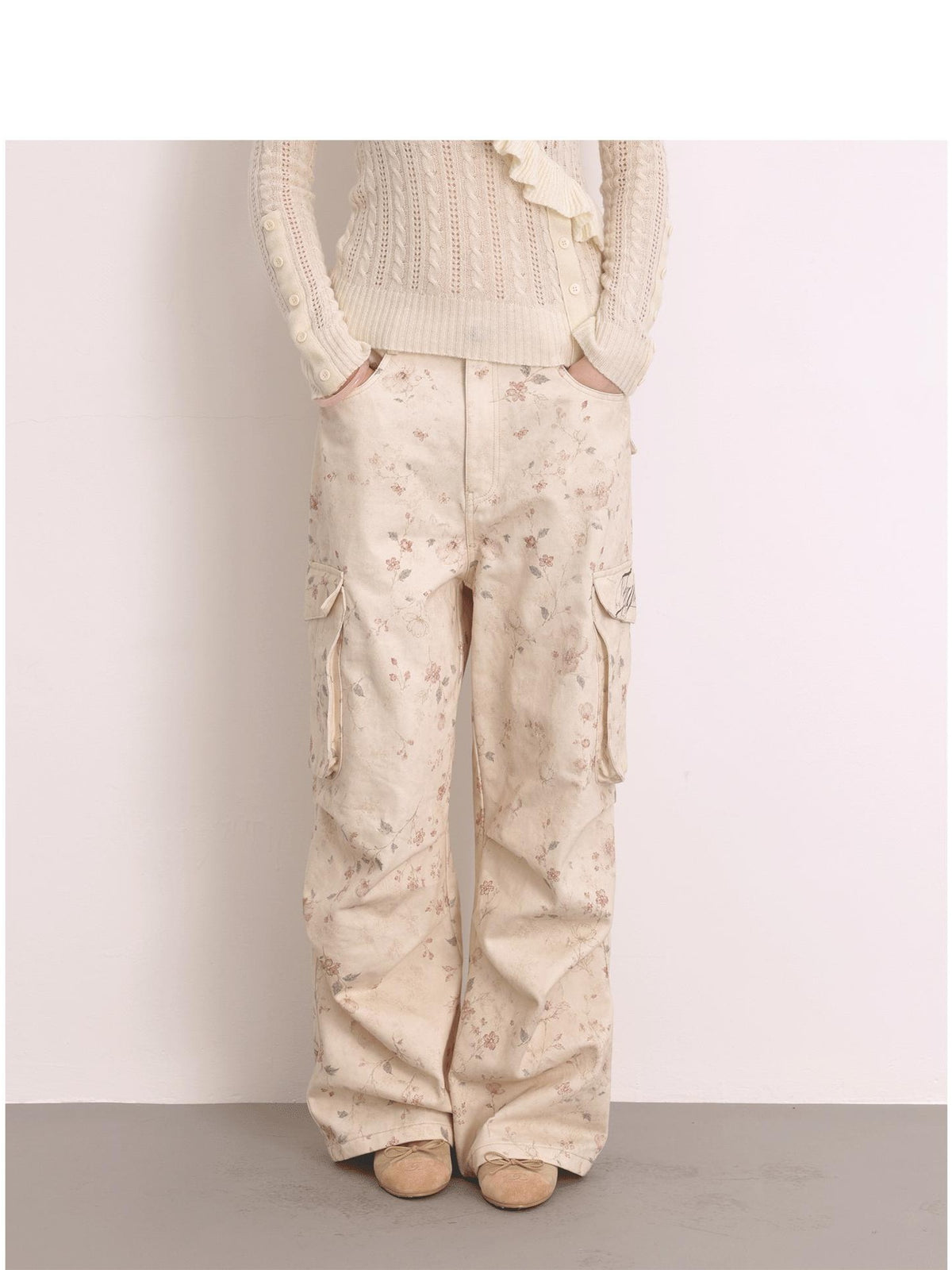 FayChui Floral Print Low Waist Cotton Cargo Women&