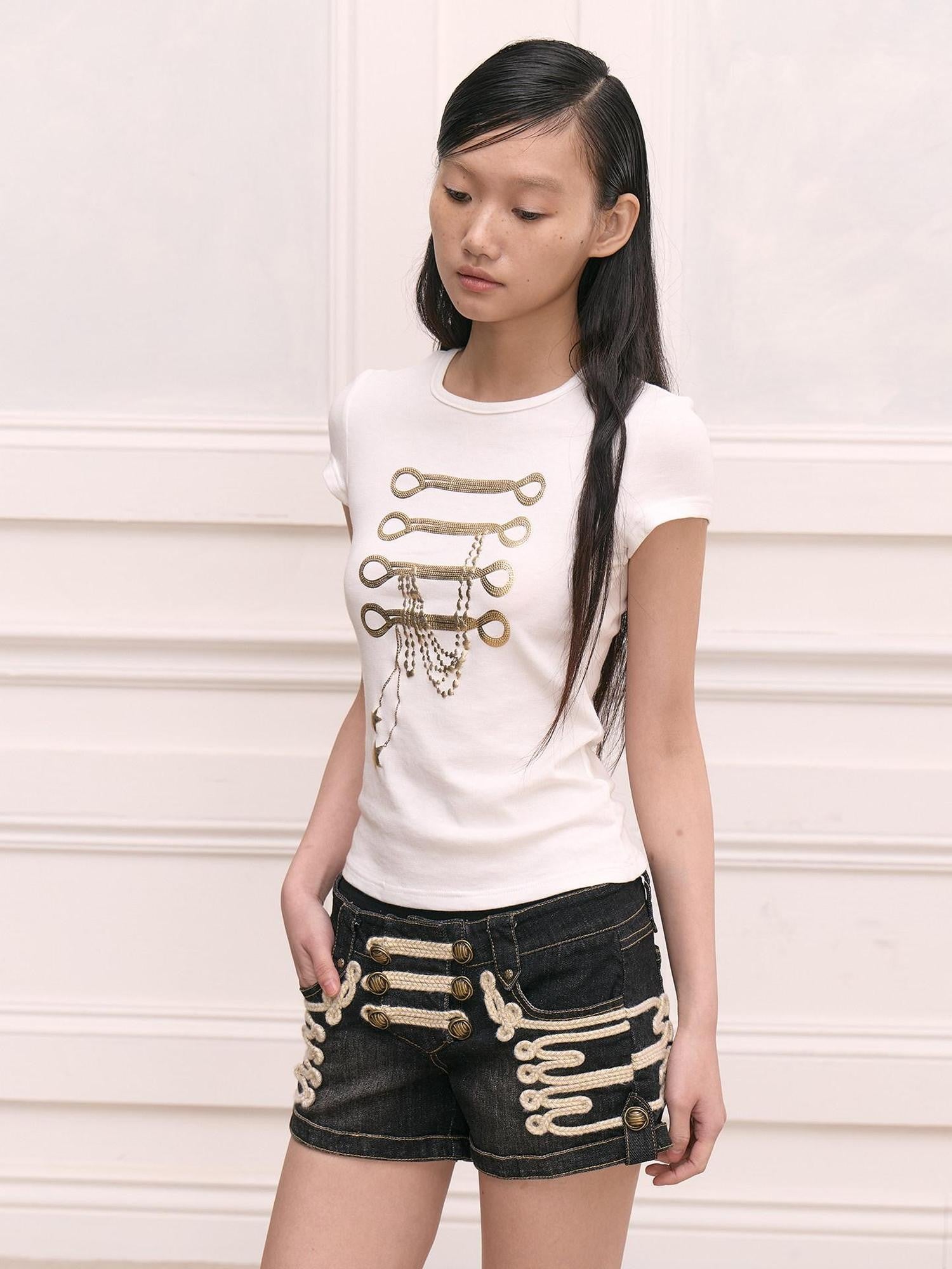 FayChui Gold Foil Print Chain Slim Women&