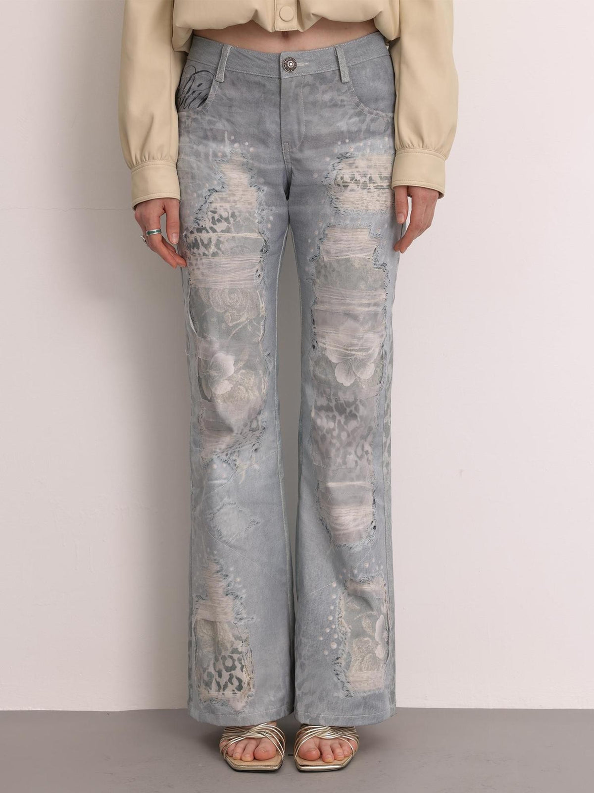 FayChui Leopard Print Distressed Wash Women&