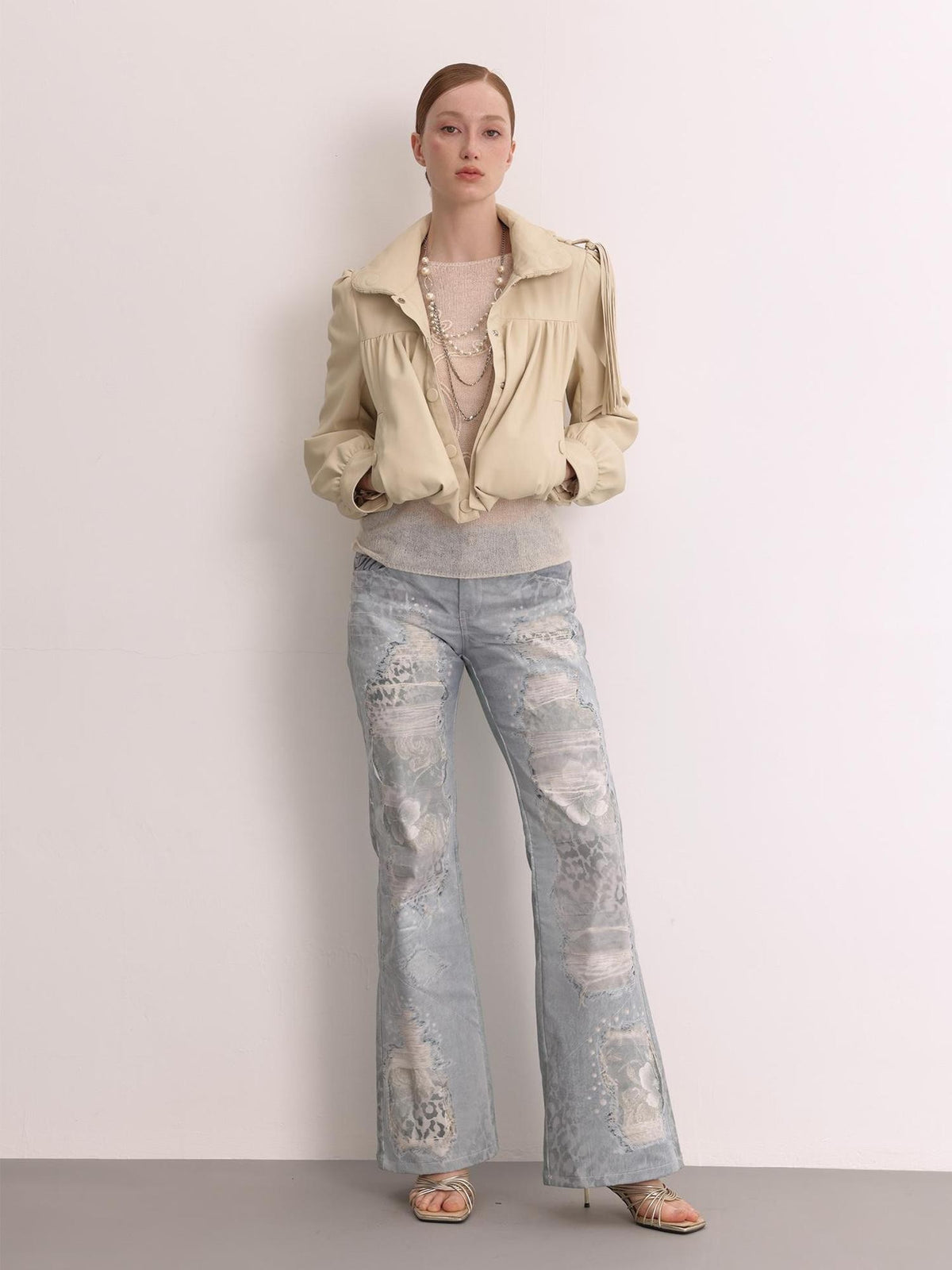 FayChui Leopard Print Distressed Wash Women&