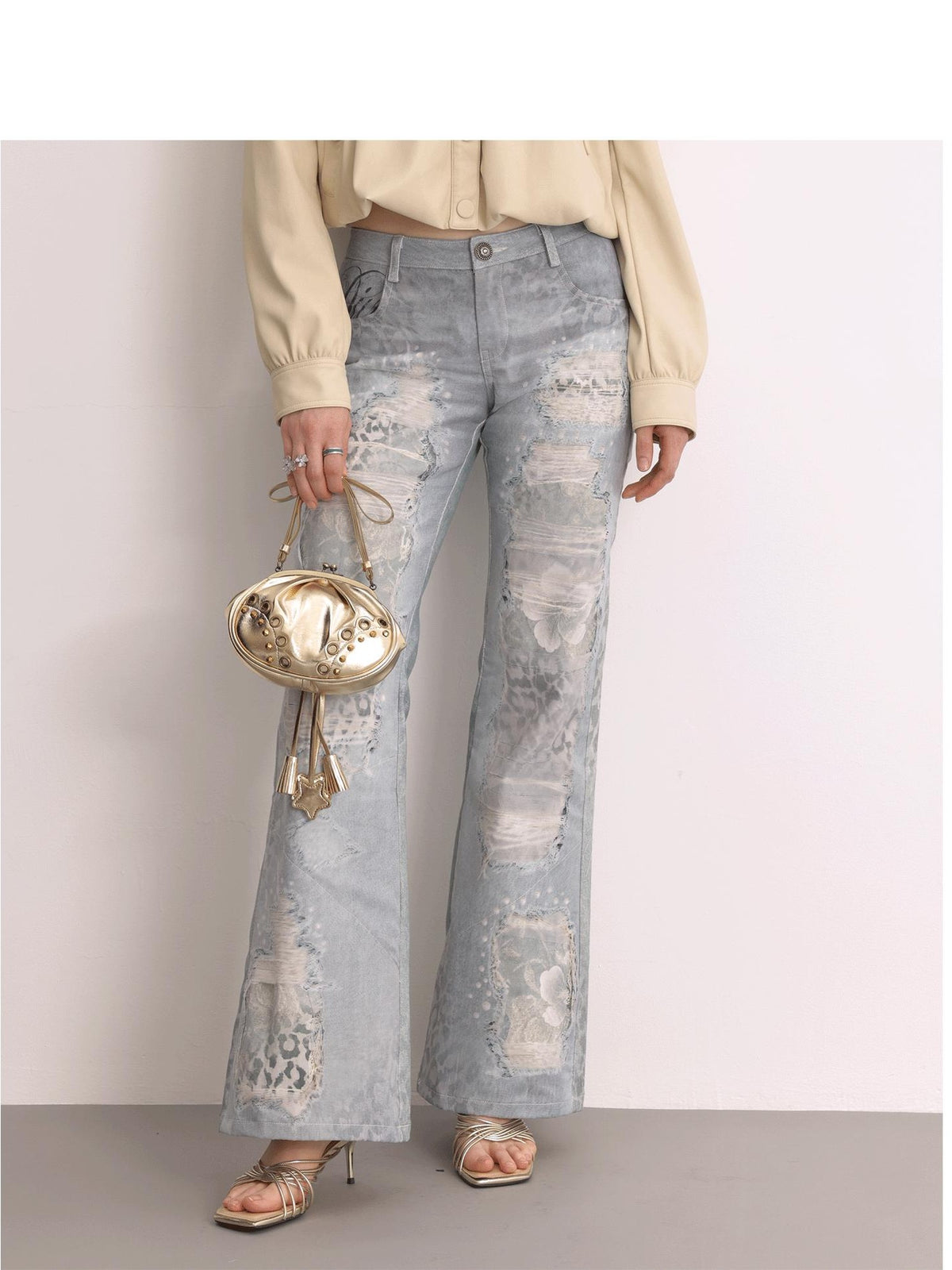 FayChui Leopard Print Distressed Wash Women&