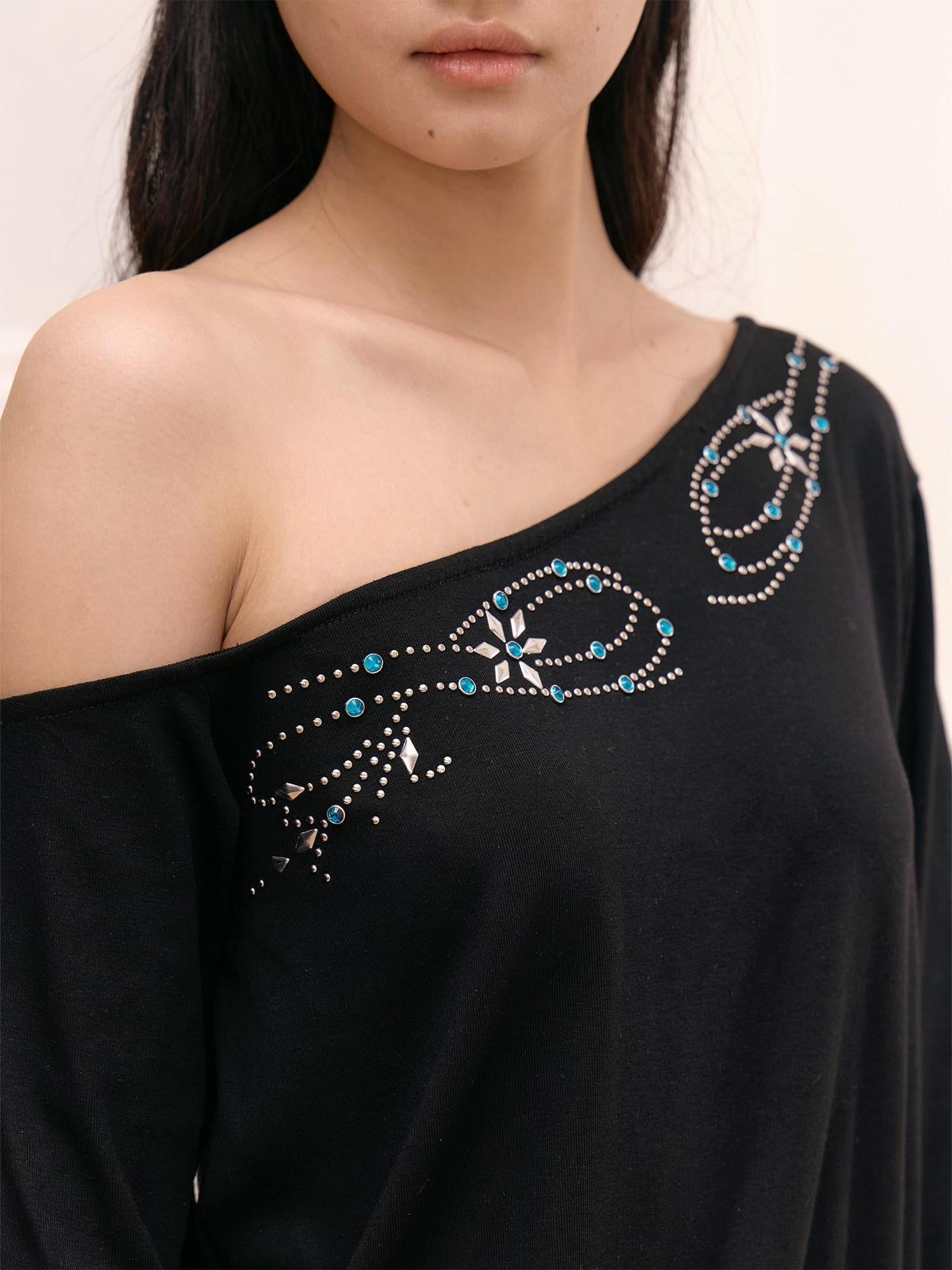 FayChui Matte Rhinestone Stud Asymmetric Women&