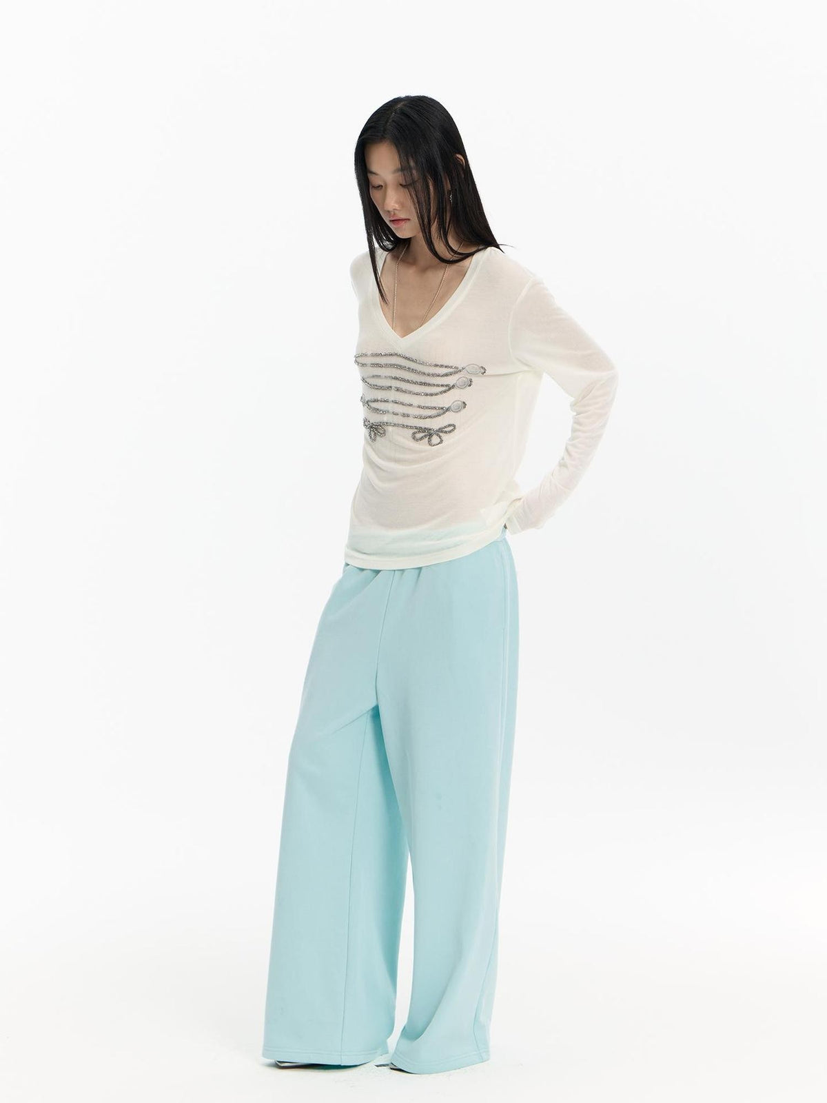 FayChui Mint Green Embroidered Print Low Rise Cotton Women&