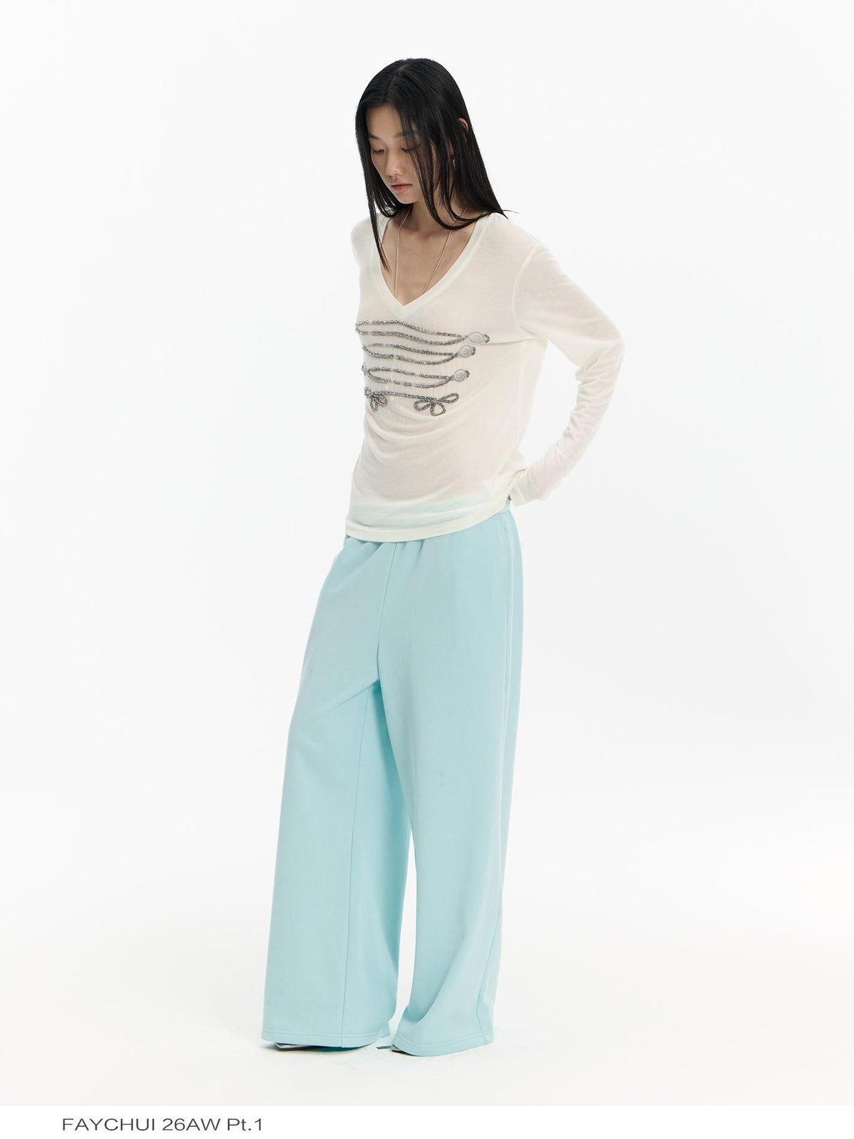 FayChui Mint Green Embroidered Print Low Rise Cotton Women&