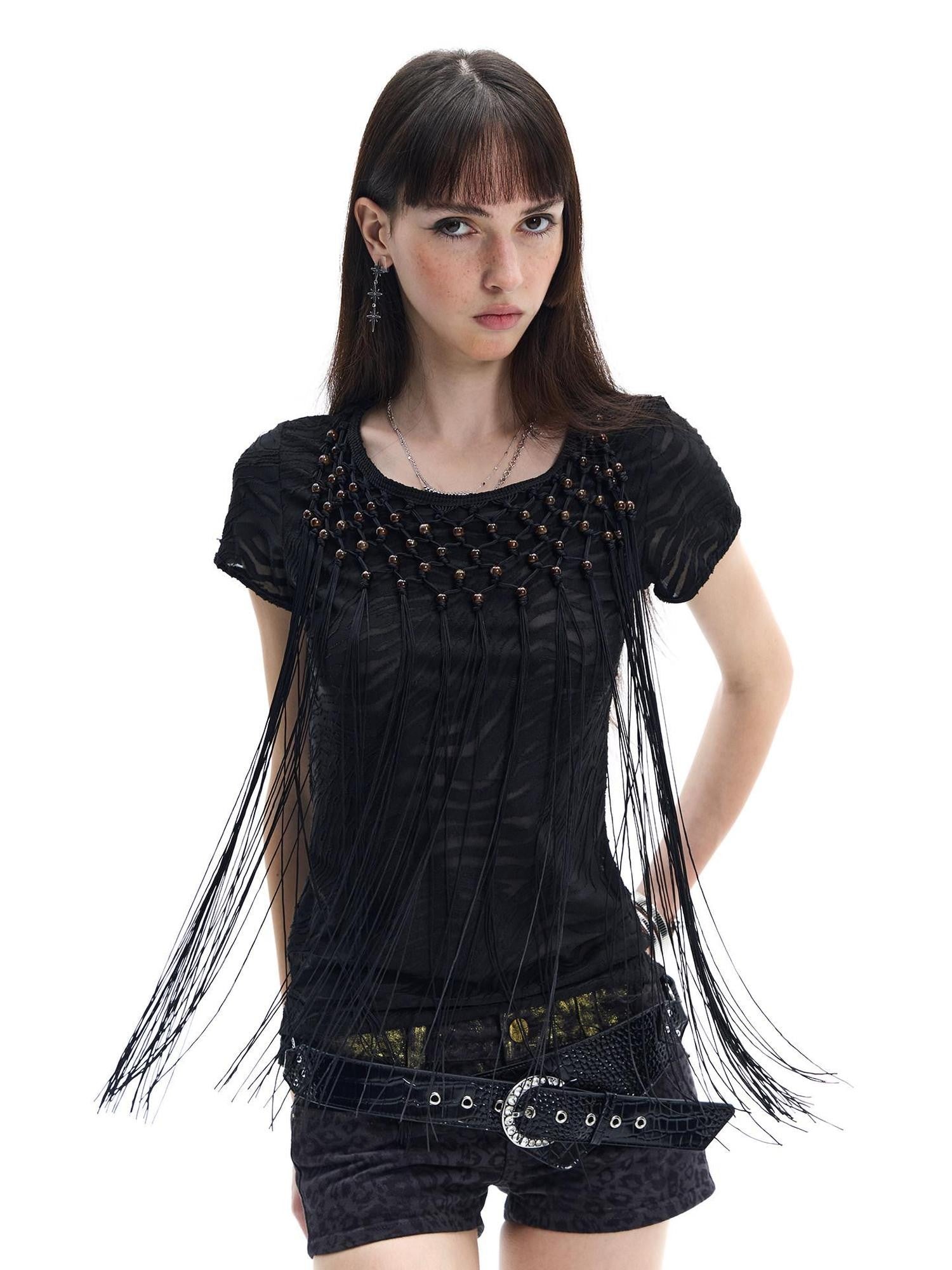 FayChui Punk Wasteland Tassel Beaded Cutout Women&