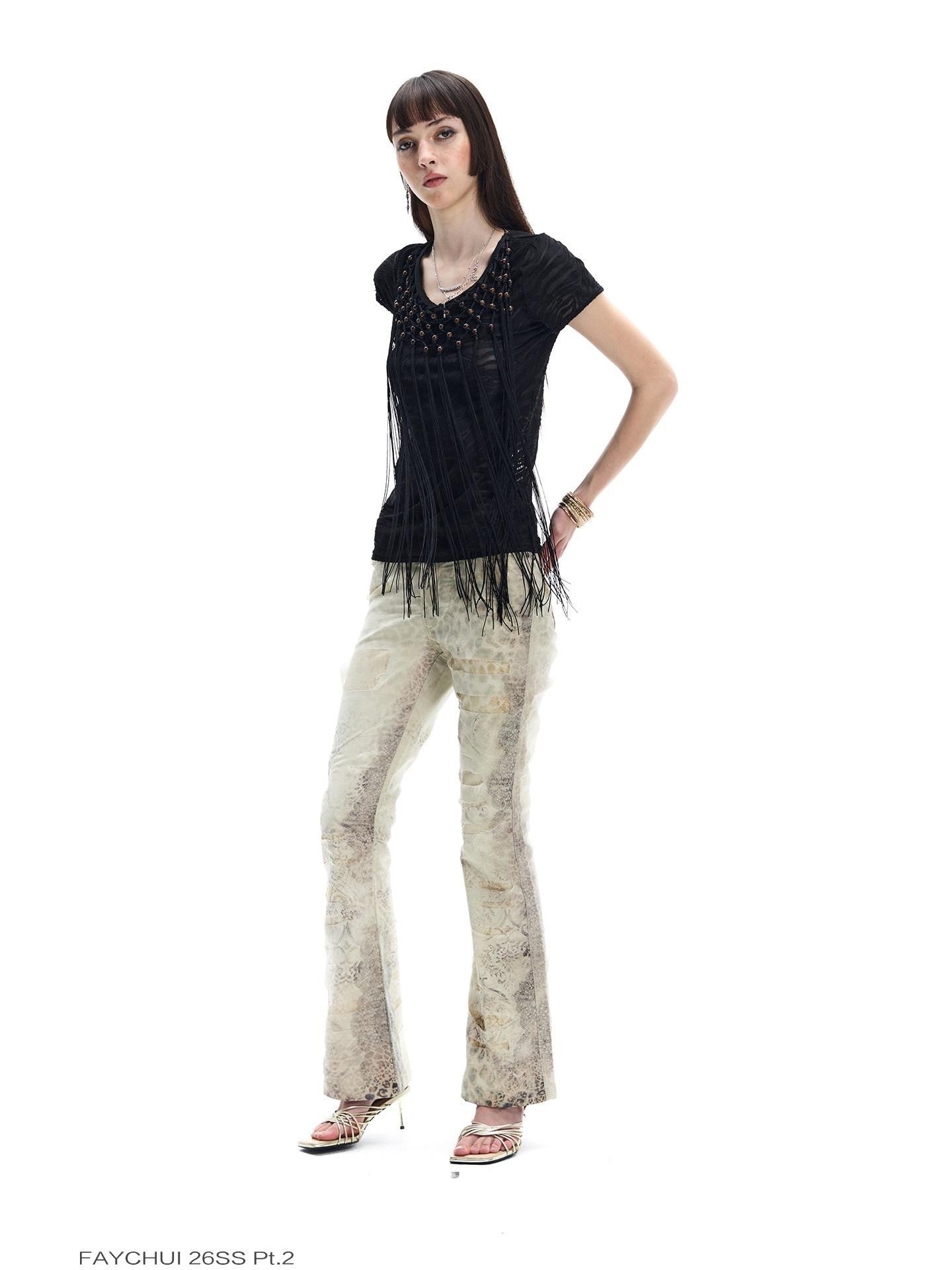 FayChui Punk Wasteland Tassel Beaded Cutout Women&