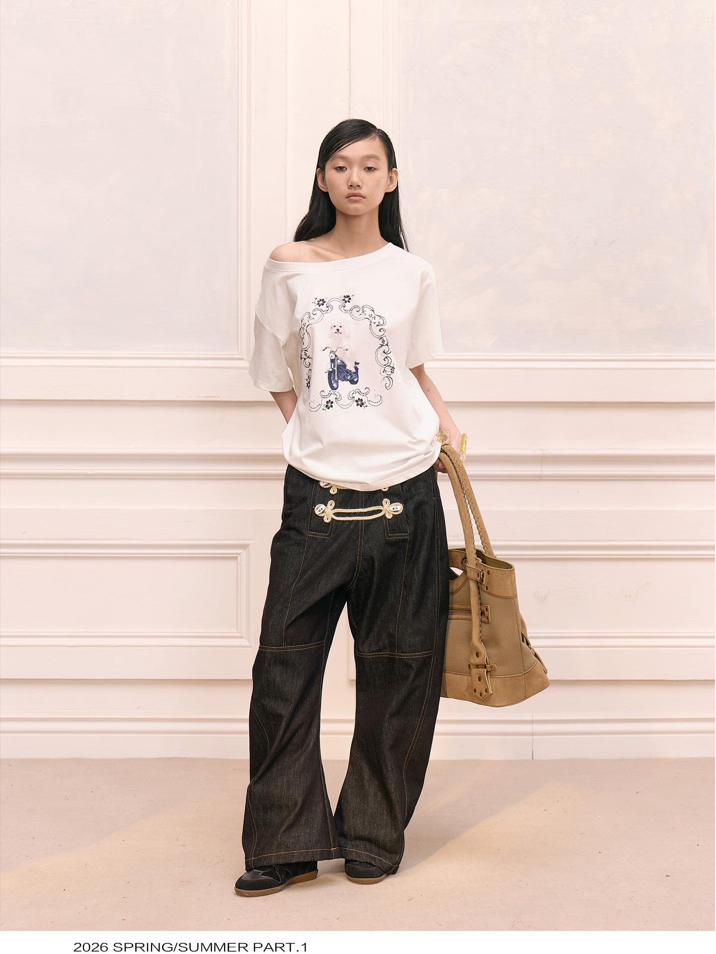 Quirky Dog Riding Print Slouchy Dropped Shoulder Women&