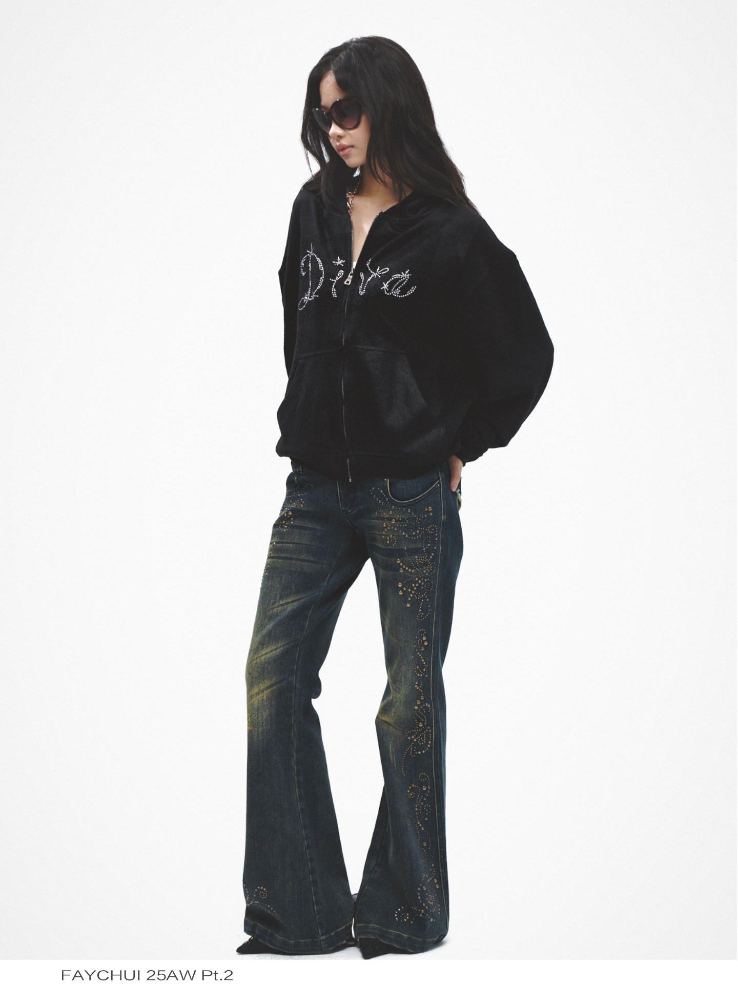 FayChui Soft Loose Fit Diva Rhinestone Lettering Women&