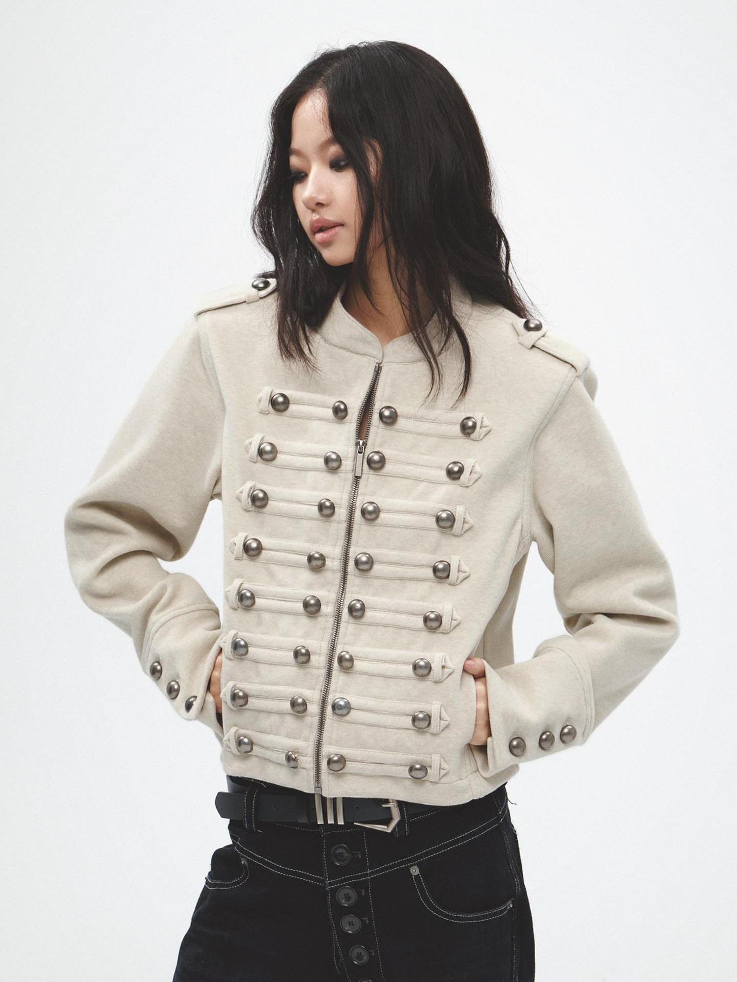 FayChui Vintage Court Punk Metal Zip Padded Shoulder Women&