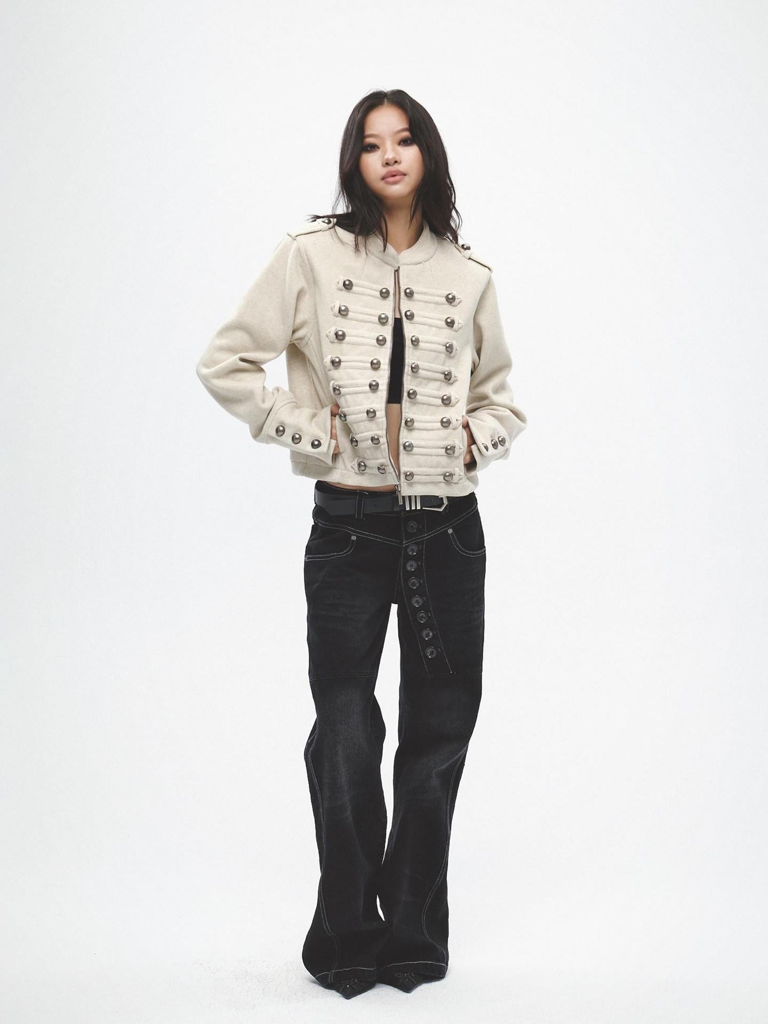 FayChui Vintage Court Punk Metal Zip Padded Shoulder Women&