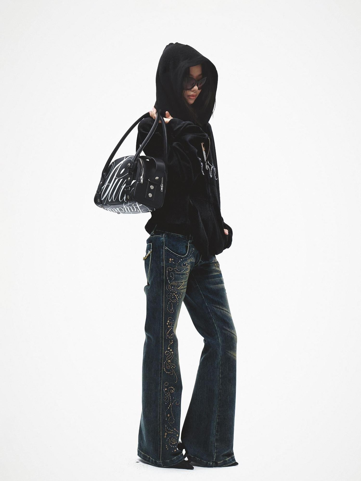 FayChui Vintage Distressed Sequin Low Rise Loose Women&