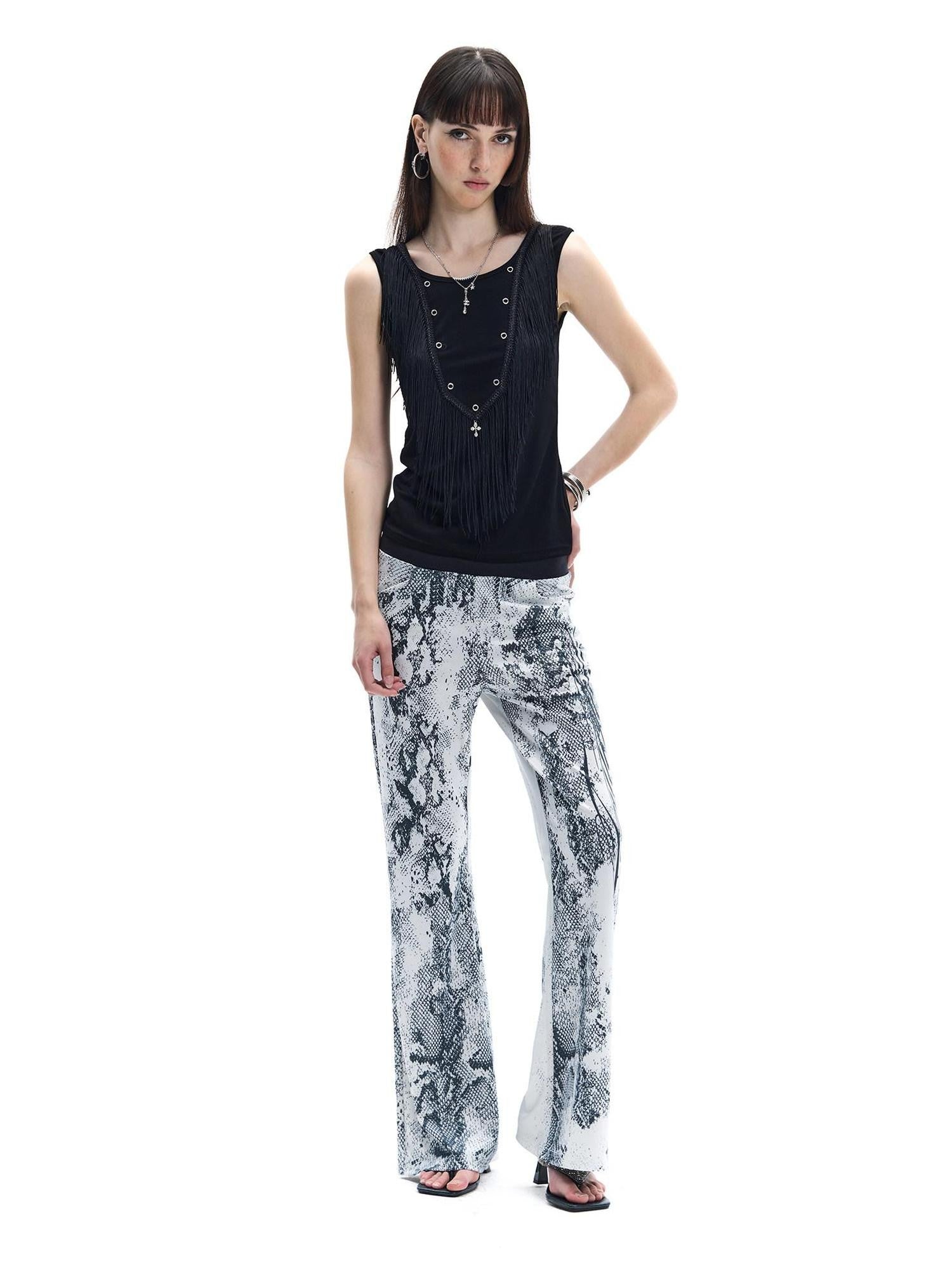 FayChui Vintage Fringe Metal Sequin Cross Rhinestone Women&