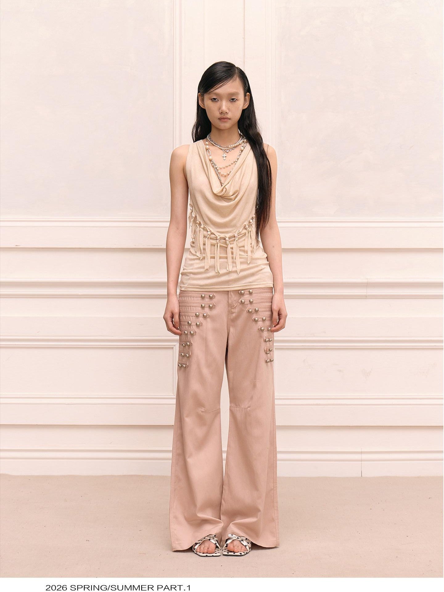 FayChui Vintage Heart Tassel Beaded Halter V-neck Women&