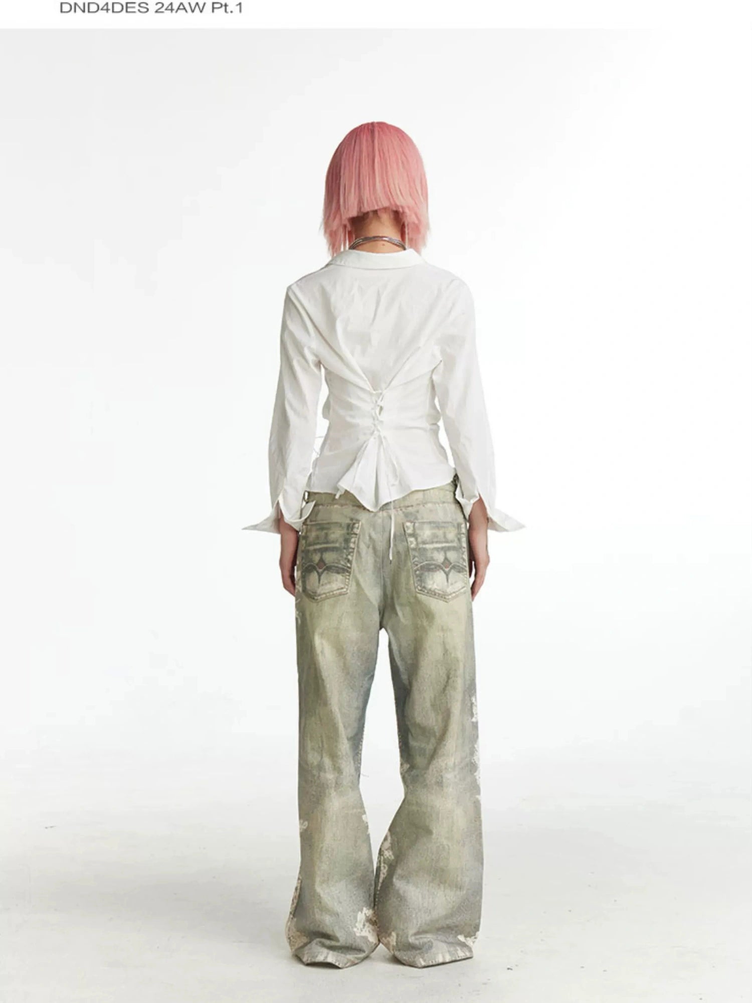 FayChui Vintage Lace Print Denim Trousers
