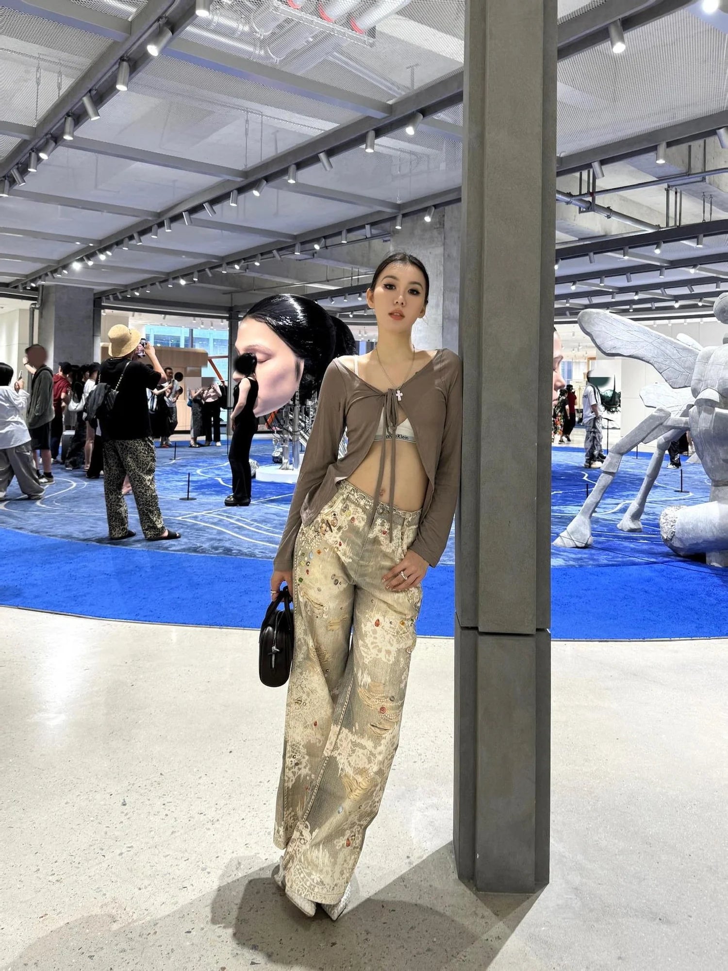 FayChui Vintage Lace Print Denim Trousers