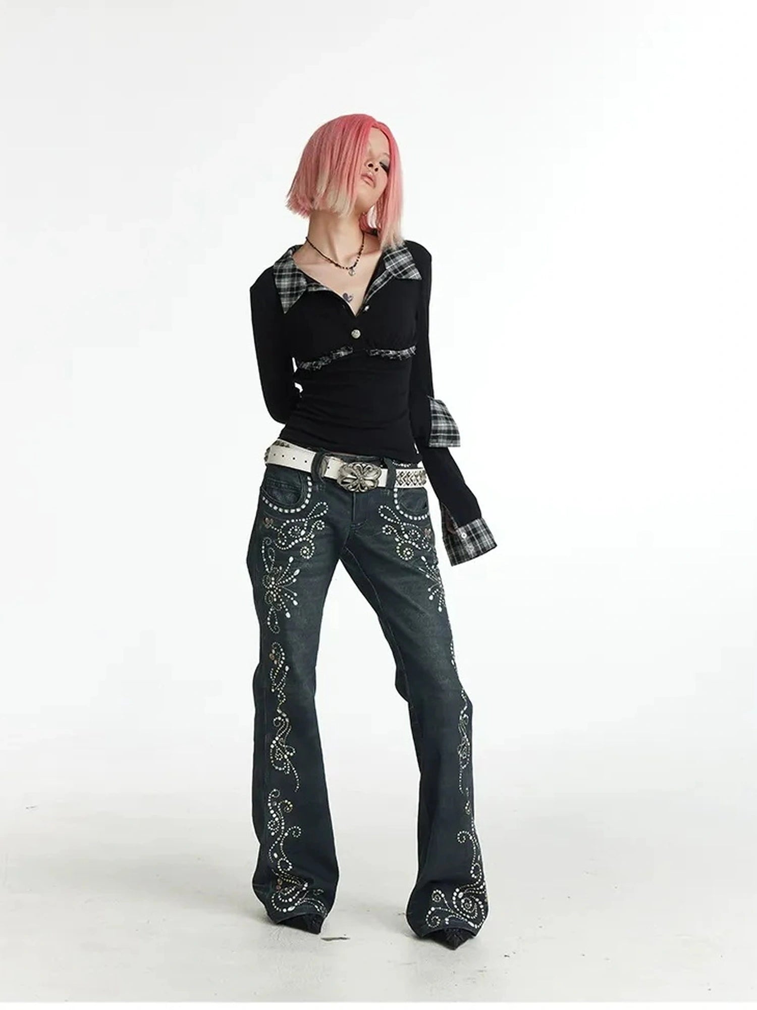 FayChui Vintage Plaid Backless Fitted Shirt