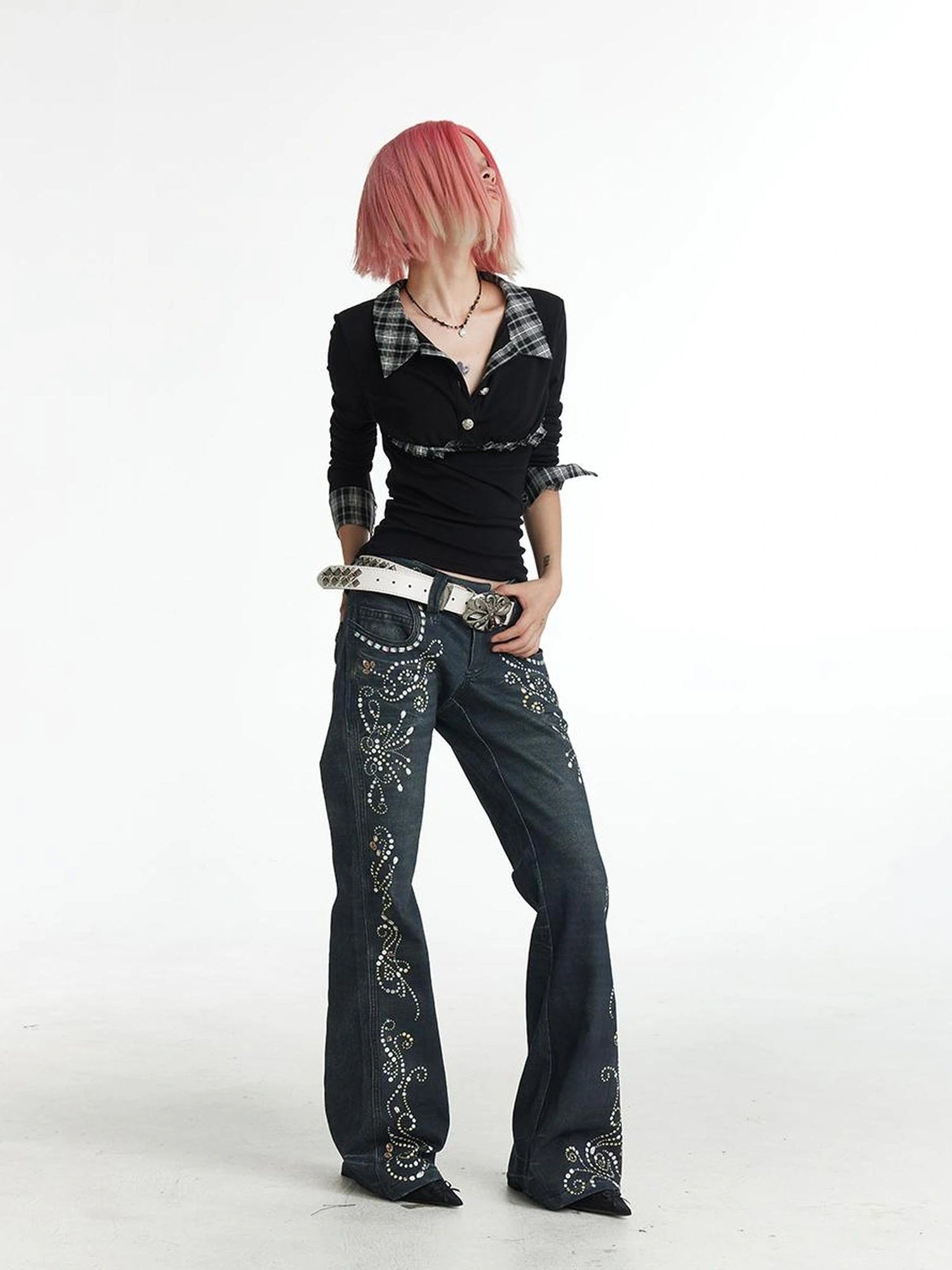 FayChui Vintage Plaid Backless Fitted Shirt