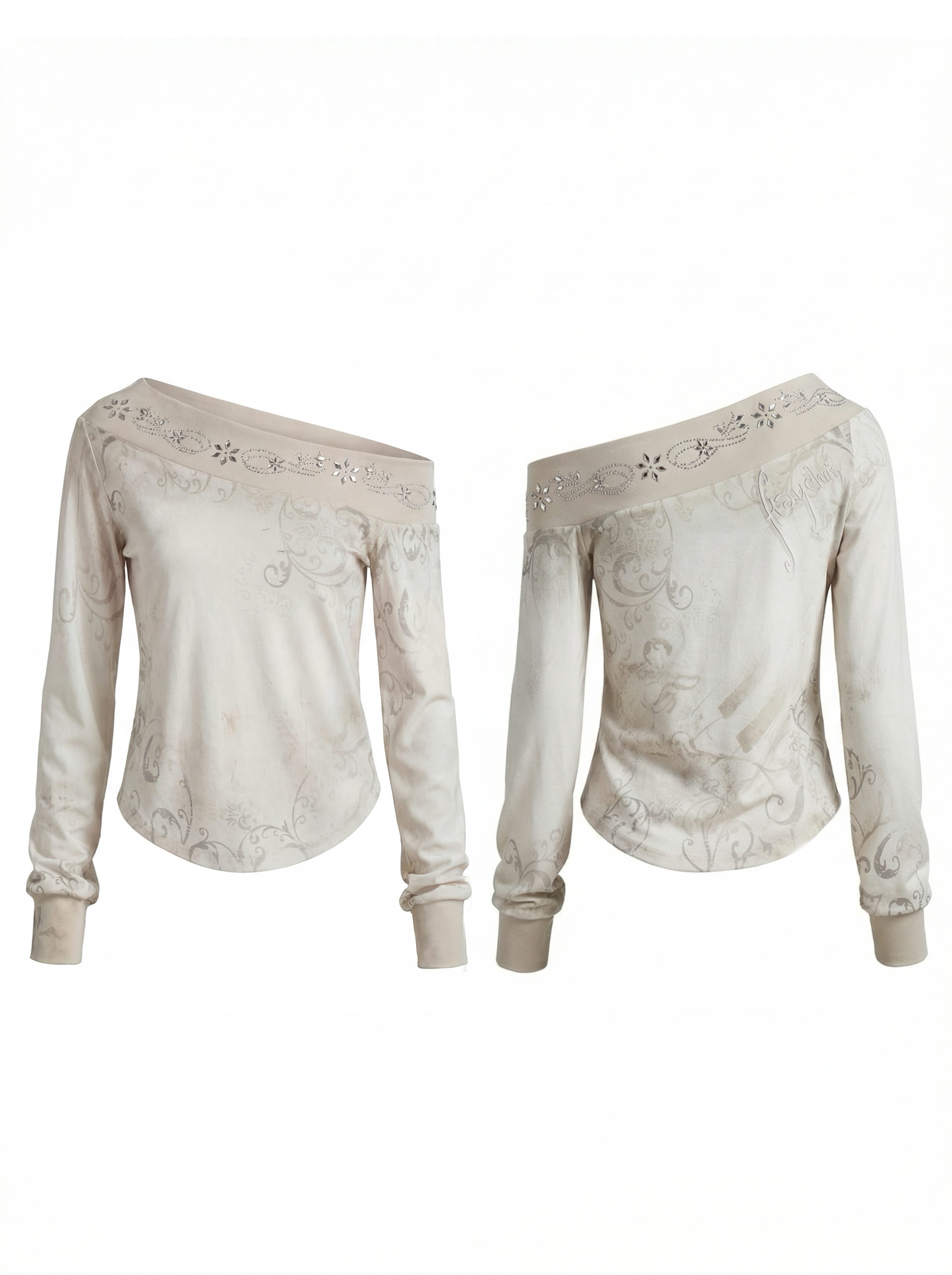 FayChui_Vintage_Print_Studded_Rhinestone_One_Shoulder_Women&
