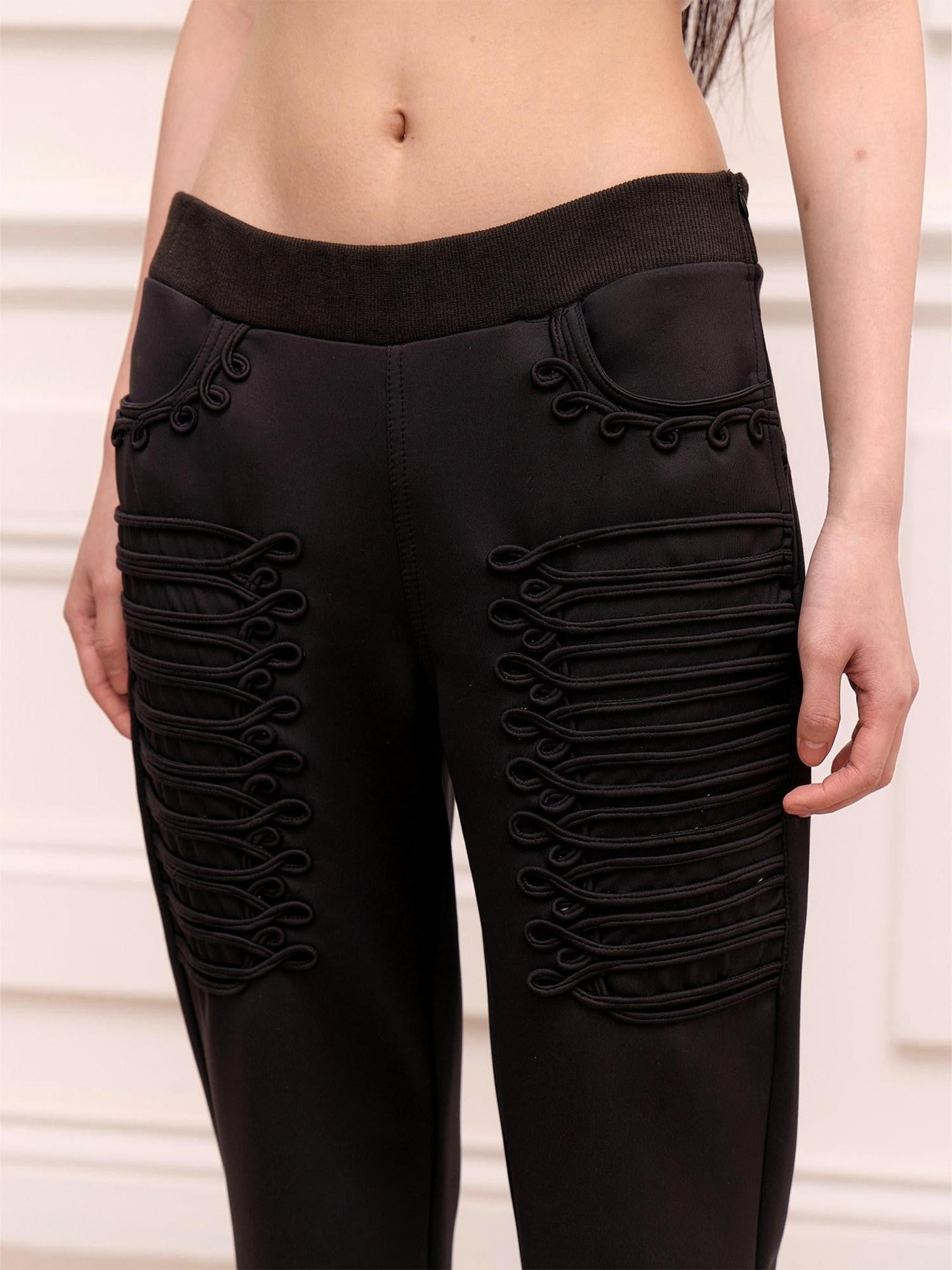 FayChui Vintage Regal Embroidered Tie Waist Micro Flare Women&