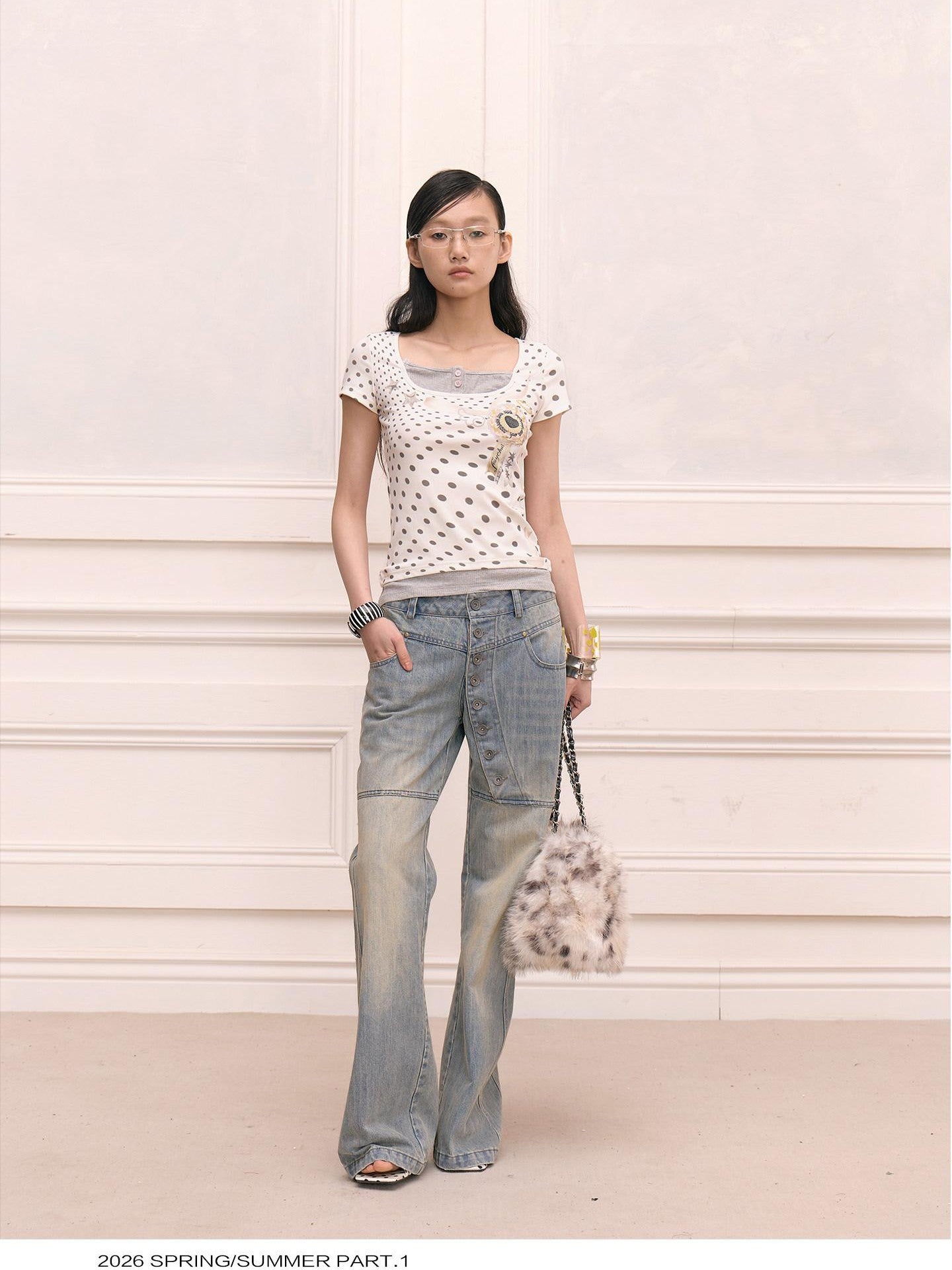 FayChui Vintage Washed Distressed Long Button Fly Women&