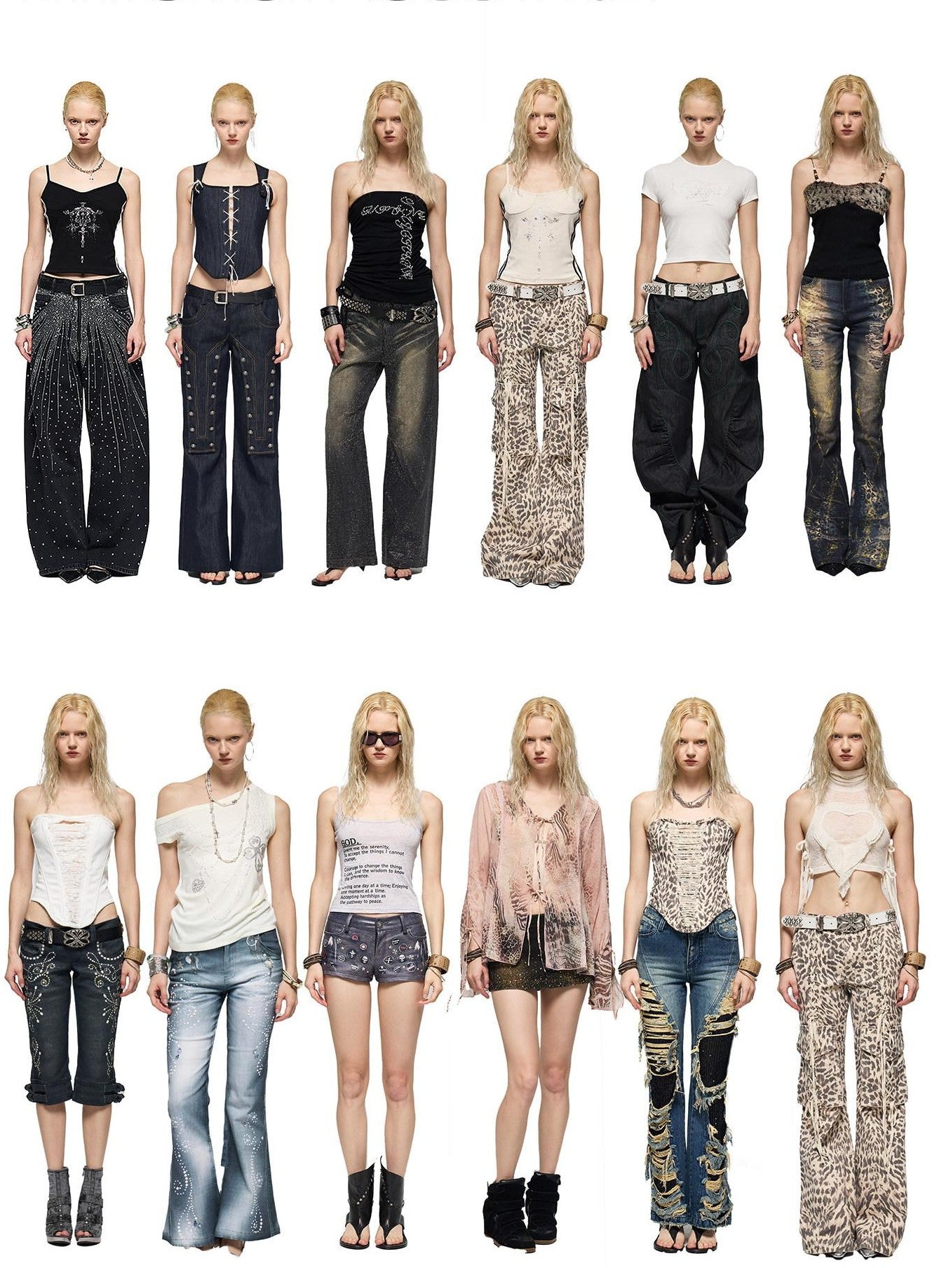 FayChui Vintage Washed Floral Rhinestone Reflective Women&